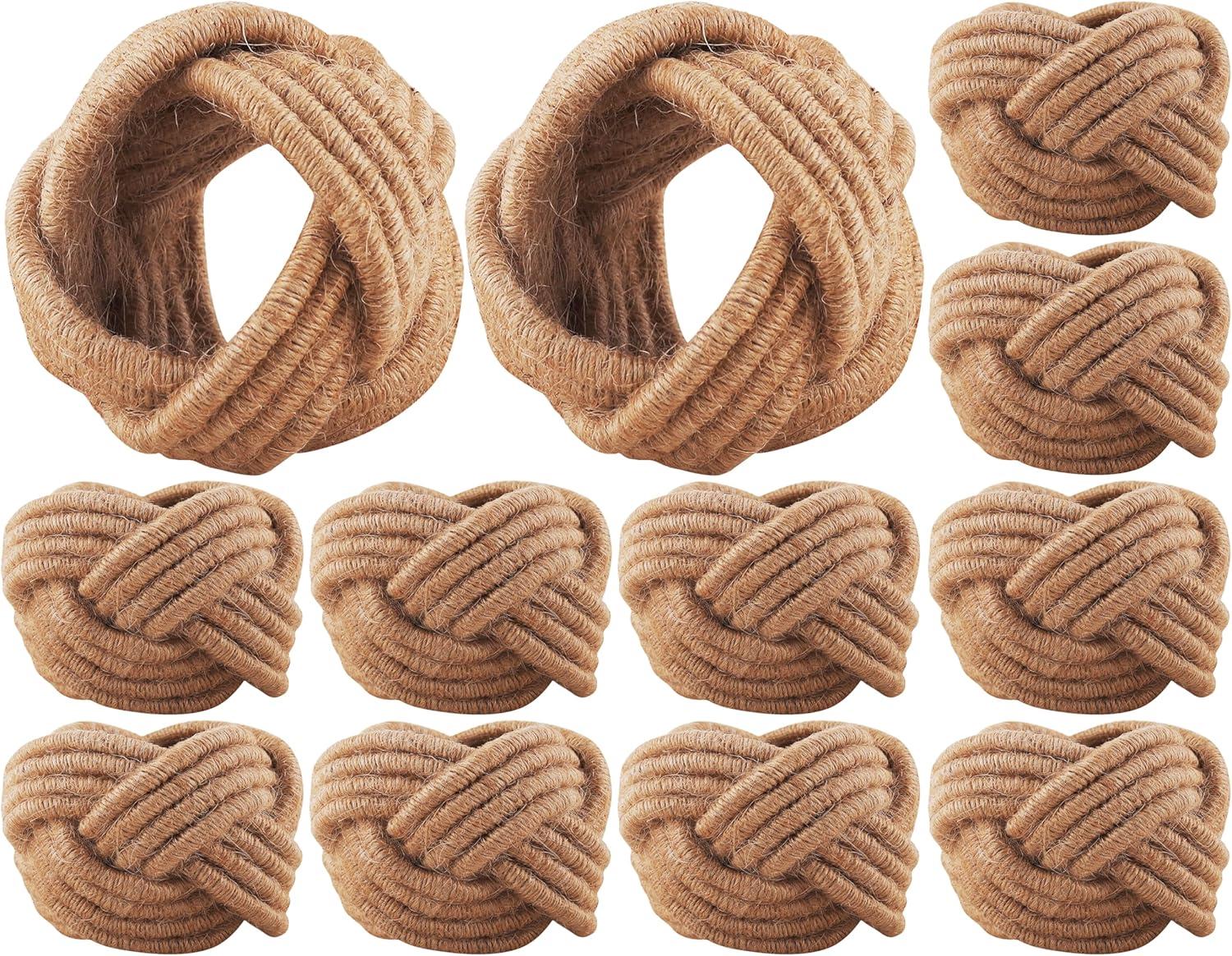 12 Pcs Rattan Napkin Rings - Farmhouse Nautical Napkin Ring Holders - Adornment for Table Settings, Kitchen, Dinner, Party, Wedding, Gifting (Brown) - CLEENTABLE