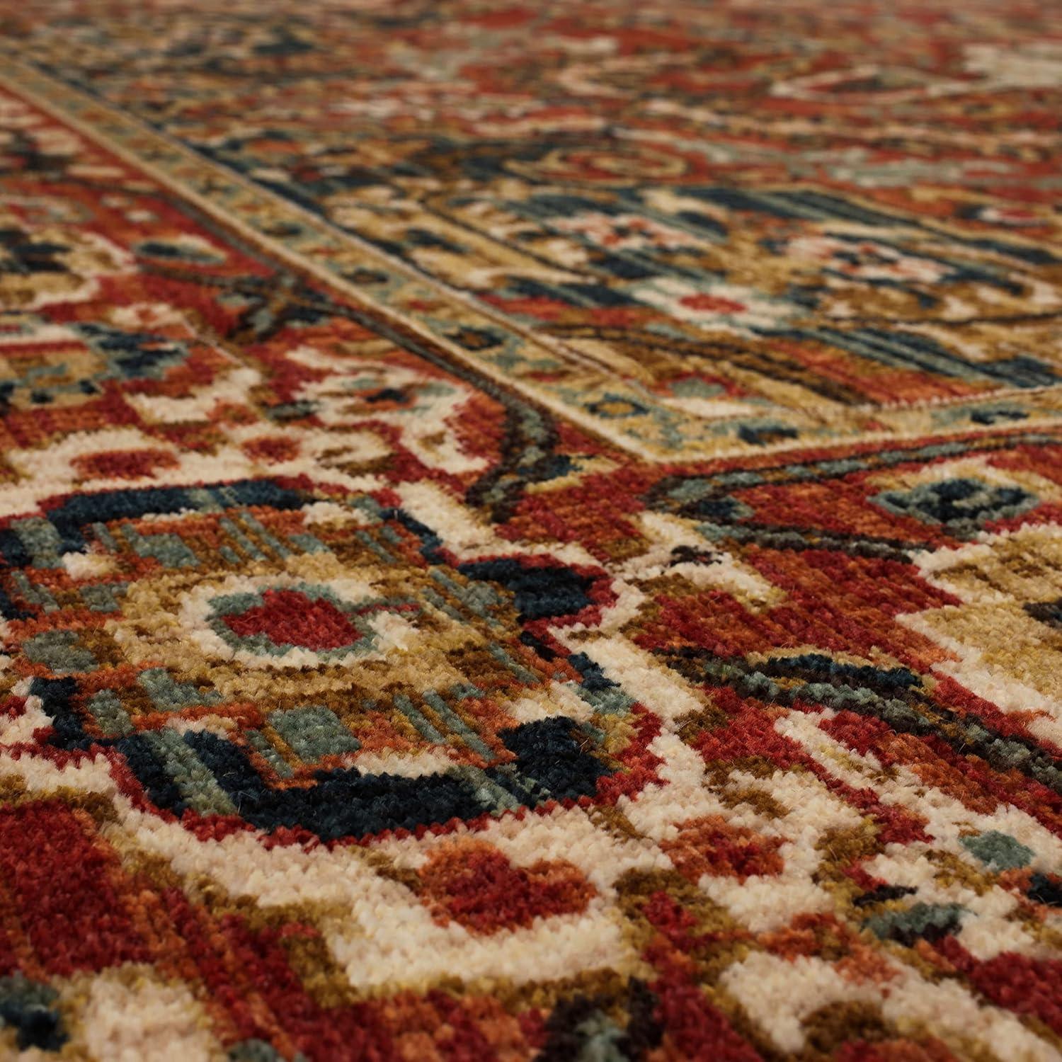Bilpass Red and Beige Synthetic Medallion 4' x 6' Area Rug