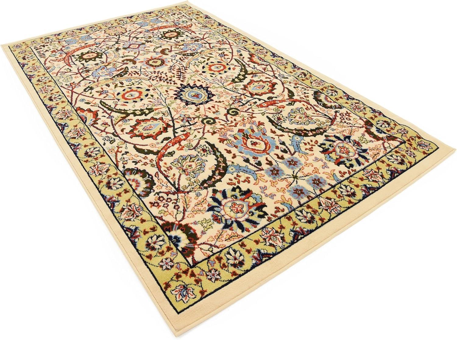 Ivory and Multicolor Rectangular Synthetic Area Rug