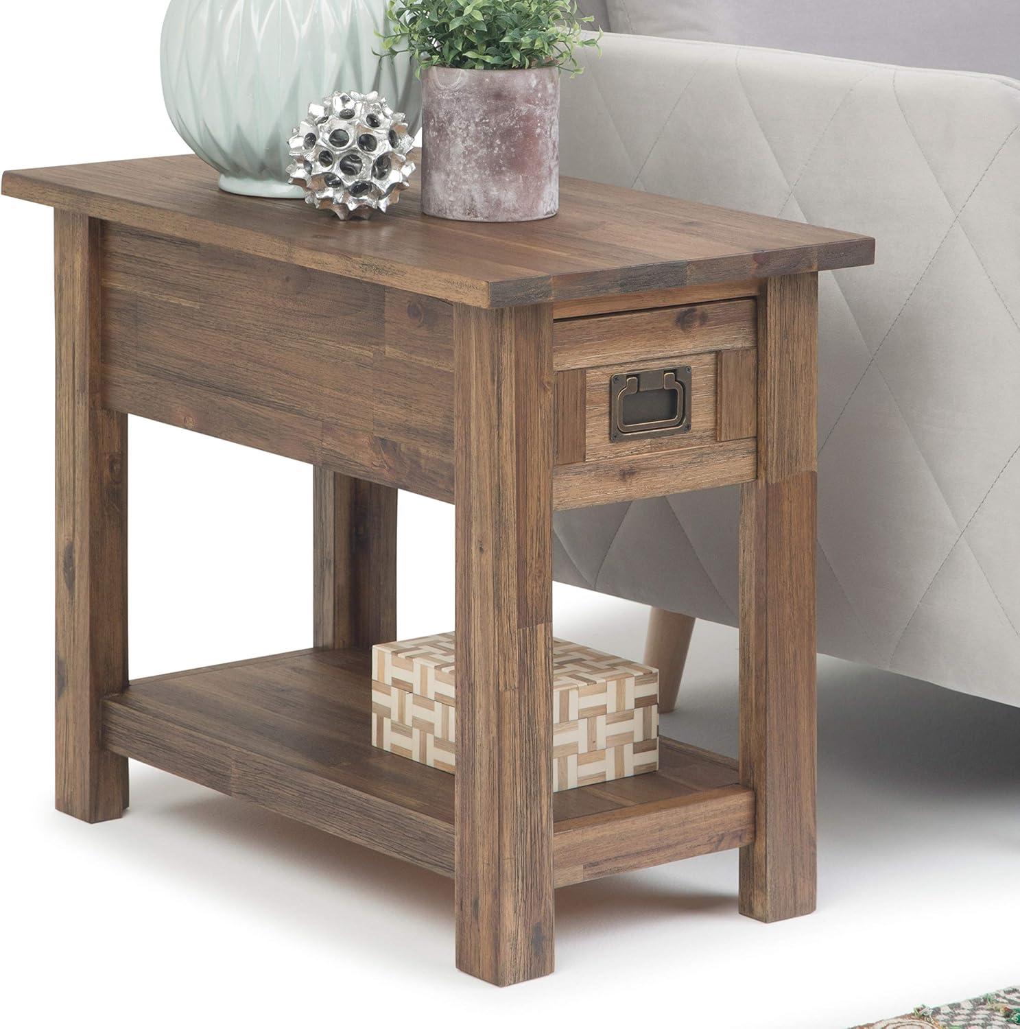 Simpli Home Monroe SOLID ACACIA WOOD 14 " Rectangle Rustic Narrow Side Table in Rustic Natural Aged Brown