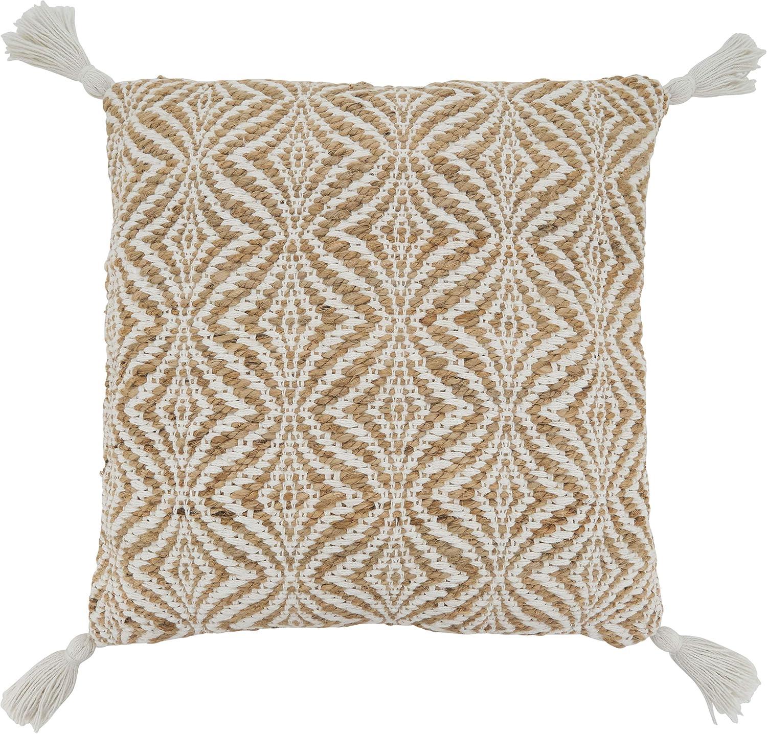 20"x20" Oversize Woven Jute Square Throw Pillow Cover - Saro Lifestyle: Abstract Geometric Design, Zippered, Cotton Blend