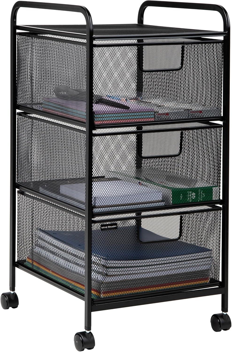 Mind Reader 3 Drawer Mesh Rolling Heavy Duty Multi-Purpose Cart