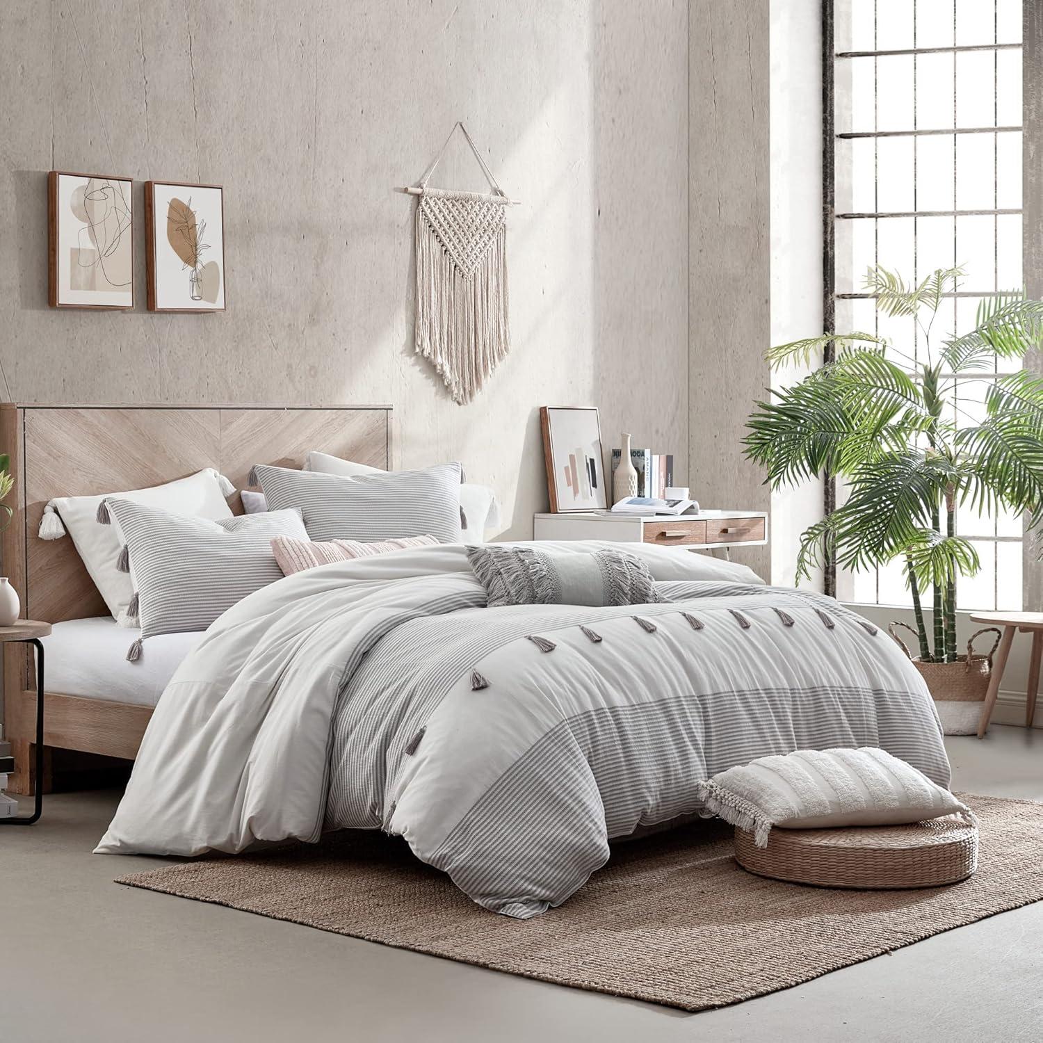 Peri Home 3pc Panama Stripe Comforter Set Light Gray