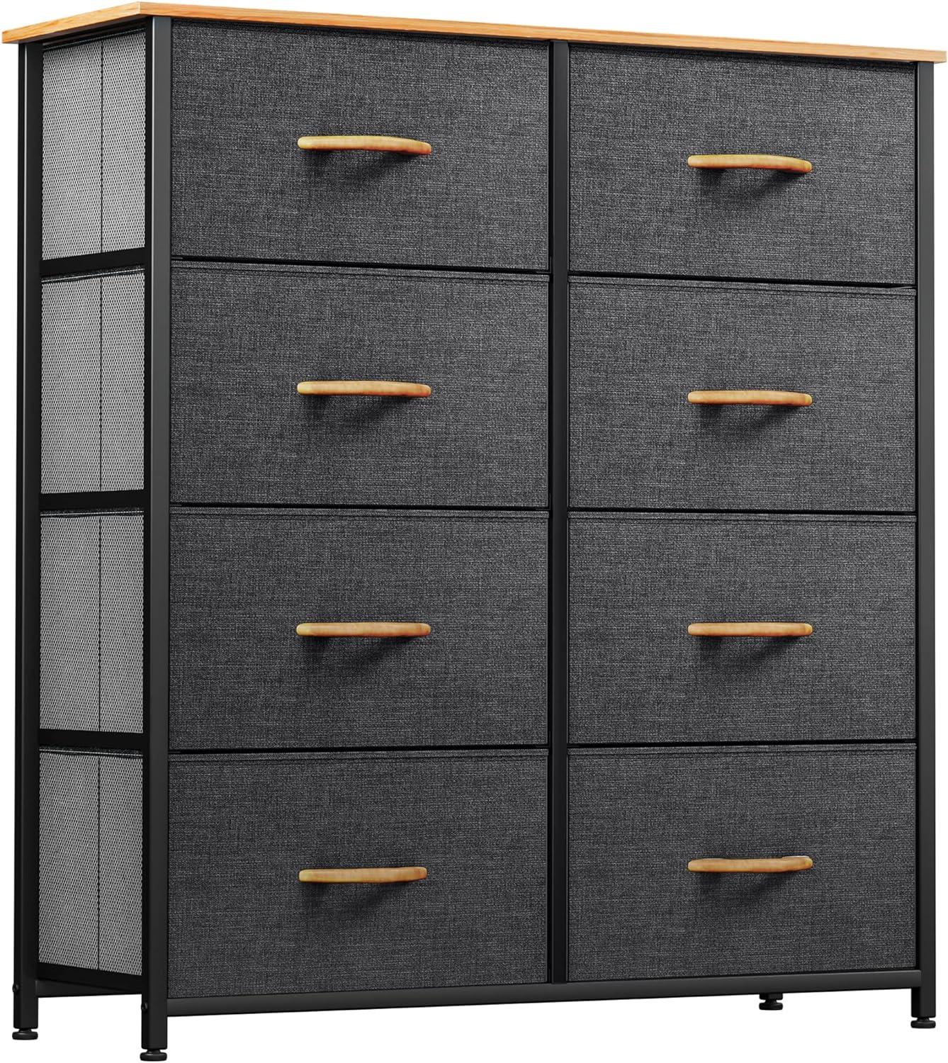 8 Drawers Dresser Fabric Storage Tower Wooden Top for Bedroom Graphite Gray