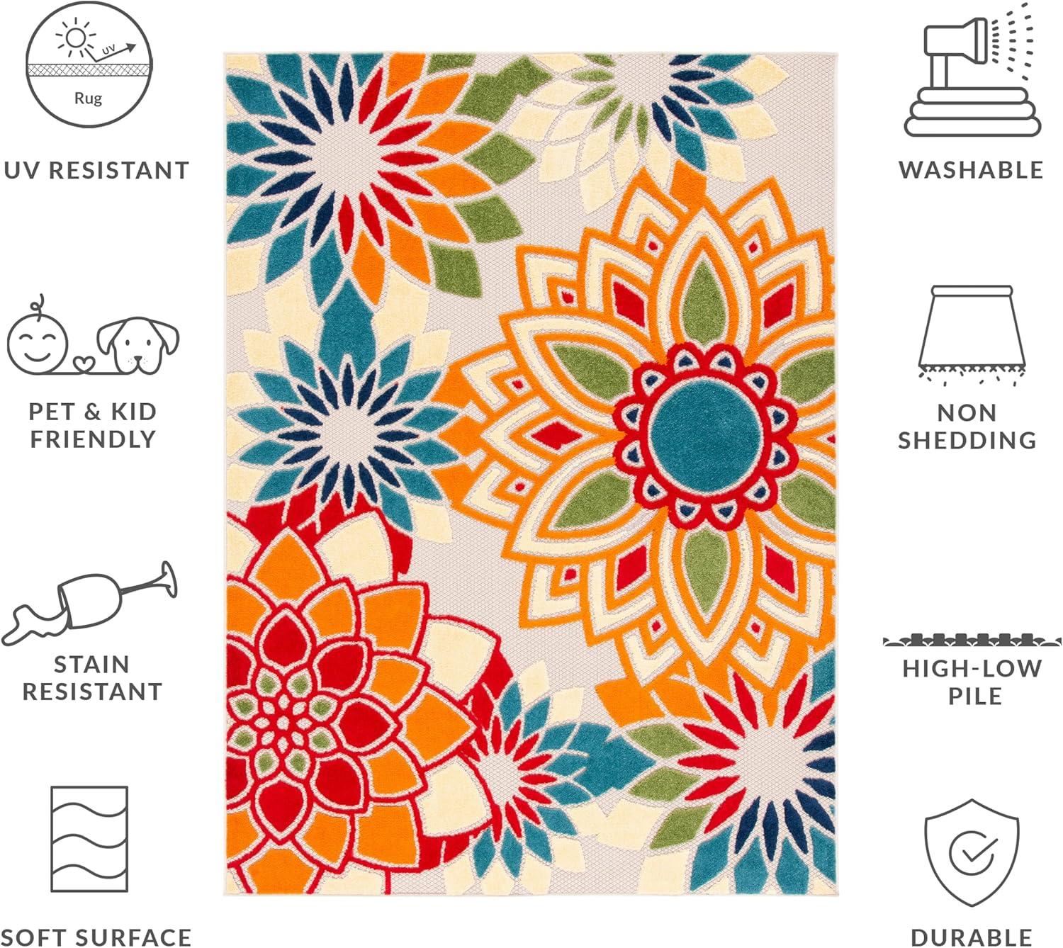 Cabana CBN328 Power Loomed UV Resistant Indoor/Outdoor Area Rug - Ivory/Orange - 8'x10' - Safavieh