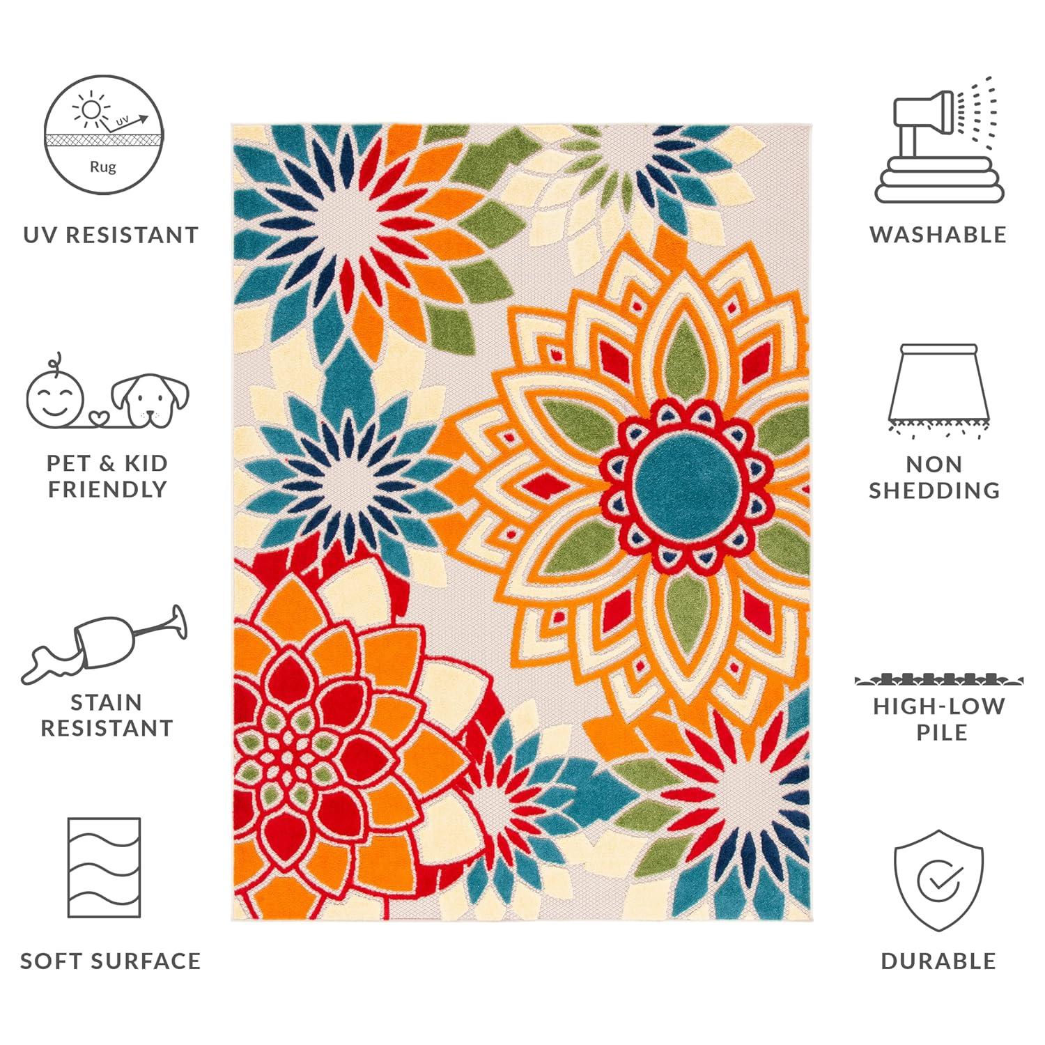 Cabana CBN328 Power Loomed UV Resistant Indoor/Outdoor Area Rug - Ivory/Orange - 8'x10' - Safavieh