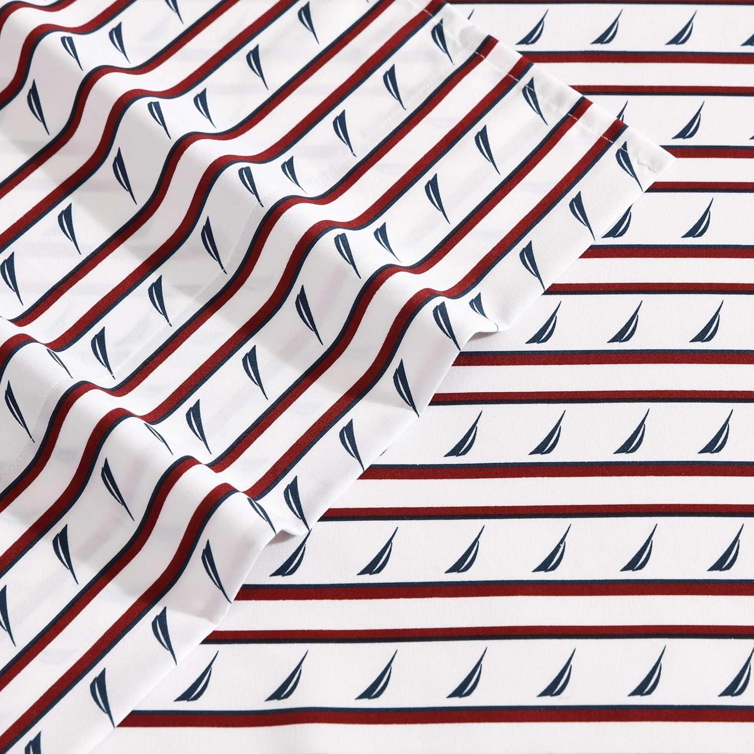 Full White and Red Striped Polyester Microfiber Bedding Set