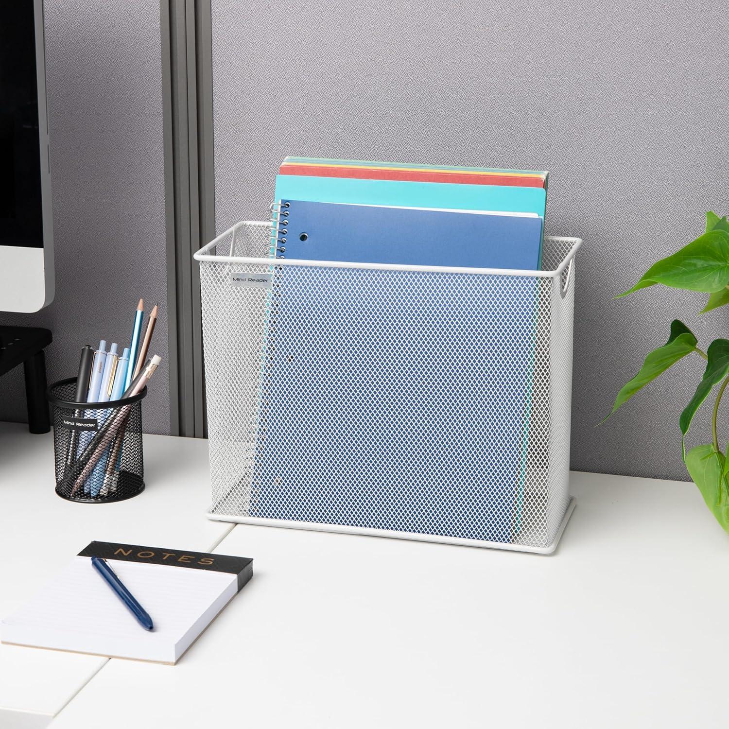Mind Reader Metal Mesh File Organizer Storage Basket for Letters, White