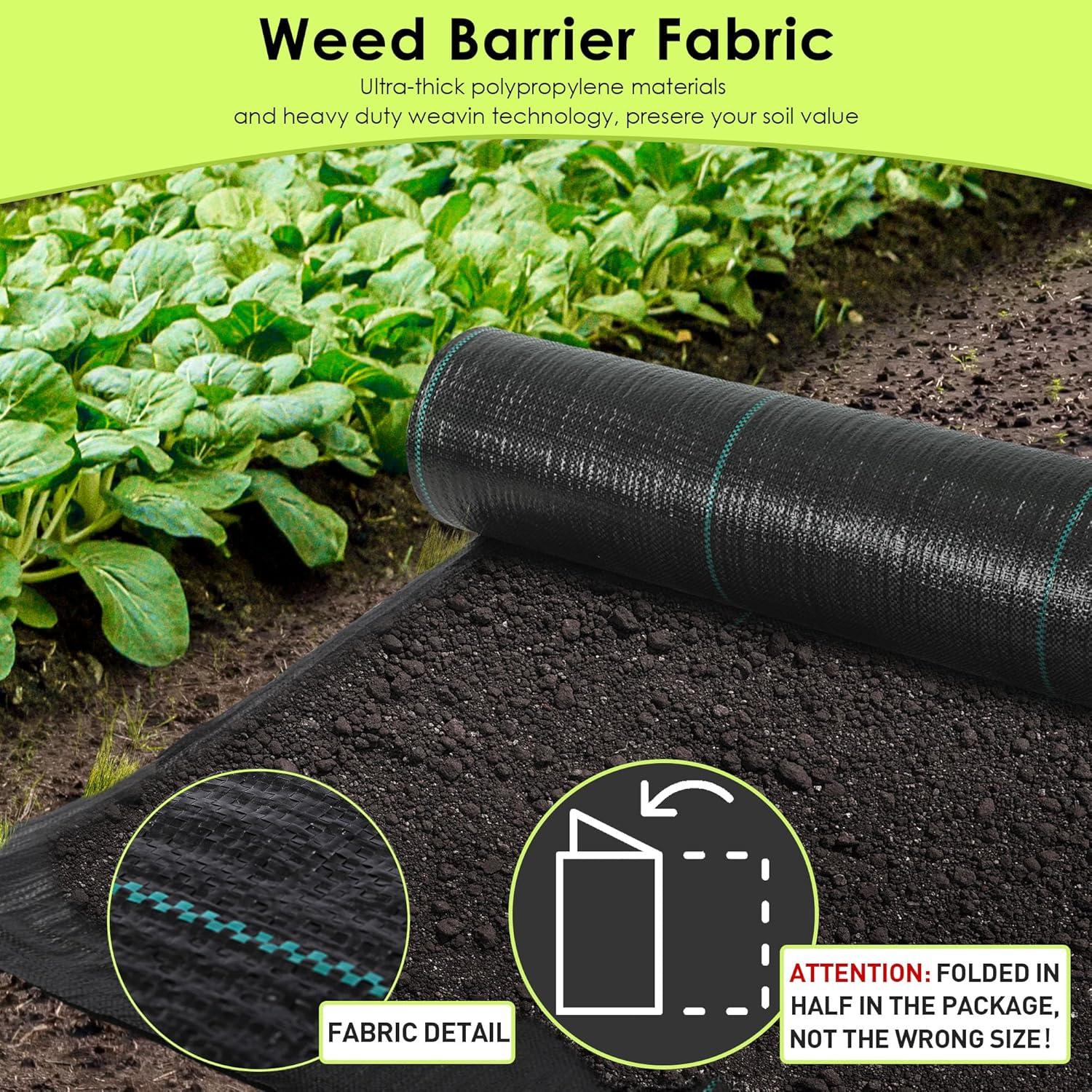 LUVCMFT Garden Weed Barrier Landscape Fabric, 4ft*300ft Ground Cover Weed Block Gardening Mat, Heavy Duty Woven Mulch, Garden Bed Liner, Durable UV Resistant, Black