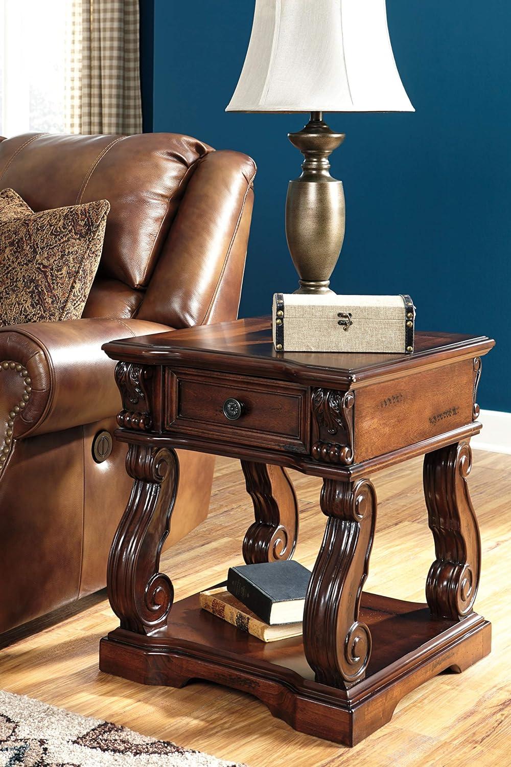 Alymere Vintage Brown Square End Table with Storage Drawer