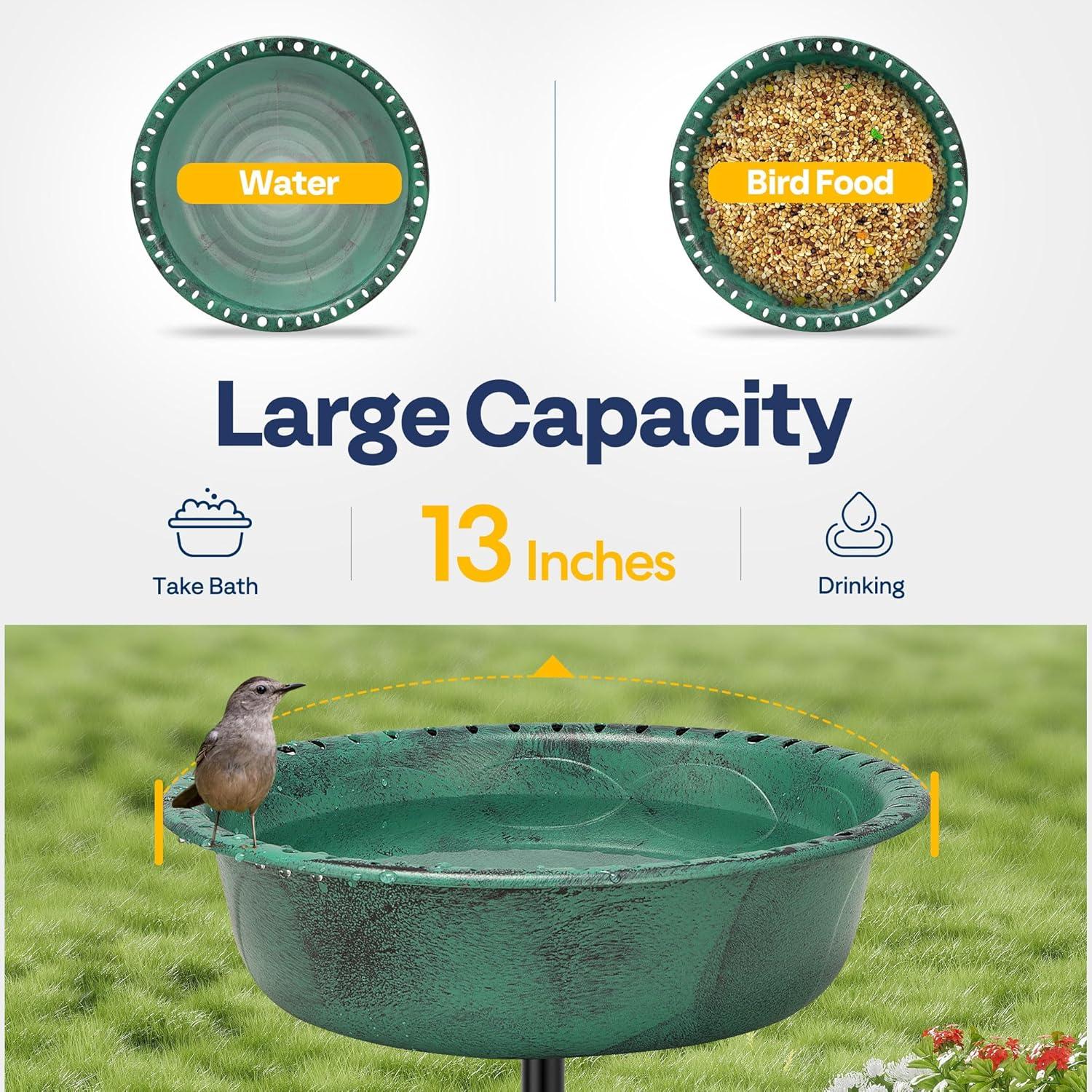 Ebern Designs Polyresin Bird Bath Bowl with Solar Fountain