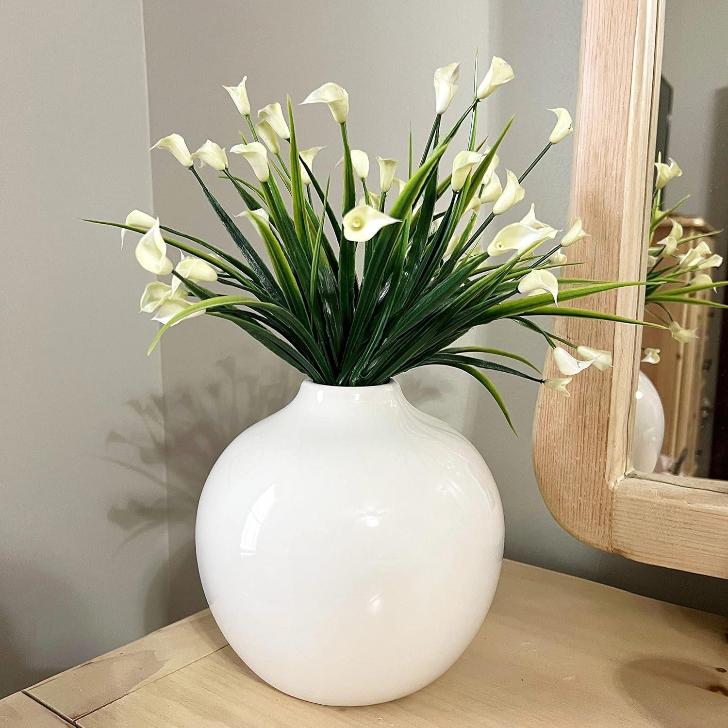 Willowy 10 Inch Elegant Glossy Porcelain Vase - White Ceramic Vase, Large Ceramic for Vases Home Decor, Tall White Decorative Vases for Pampas Grass