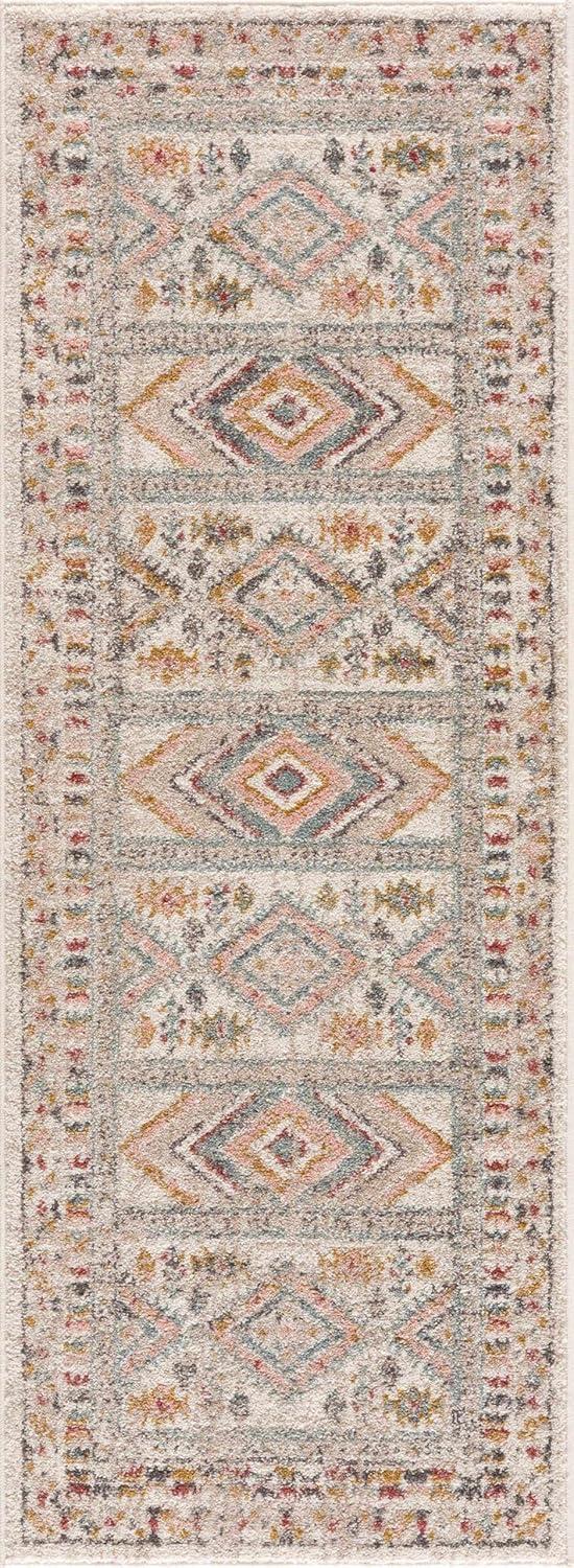 BoutiqueRugs Diem Boho Vintage Colorful Large Area Rug - Farmhouse Traditional Medallion Pink Rug for Bedroom, Dining Room - Pink, Cream, Green, Red, Gray, Yellow - 7'10" x 10'2" (8x10 Area Rug)