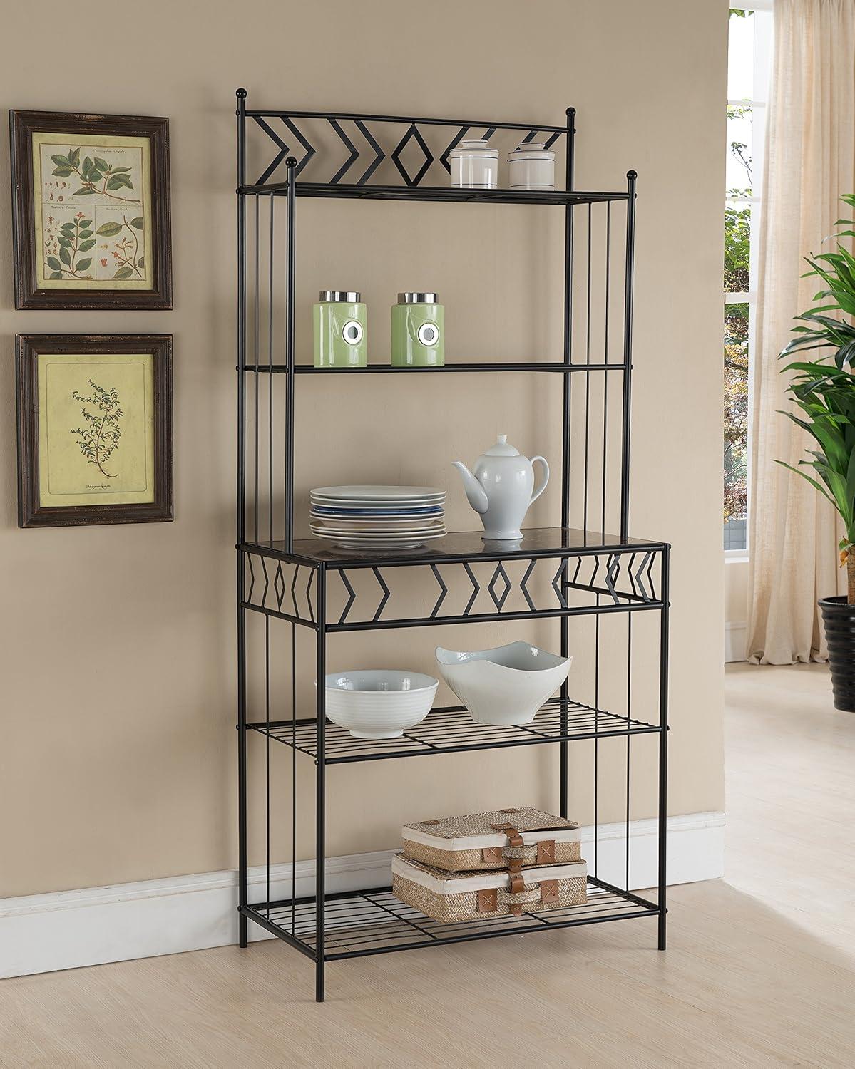 Black Metal and Marble Finish 5-Tier Bakers Rack