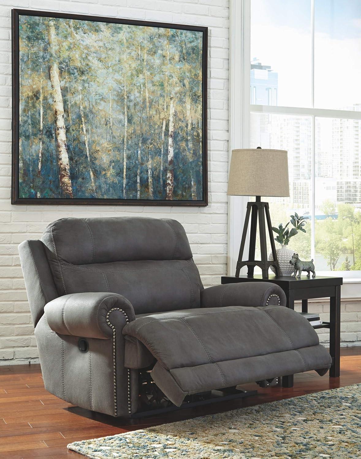 Signature Design by Ashley Austere Faux Leather Zero Wall Recliner in Gray