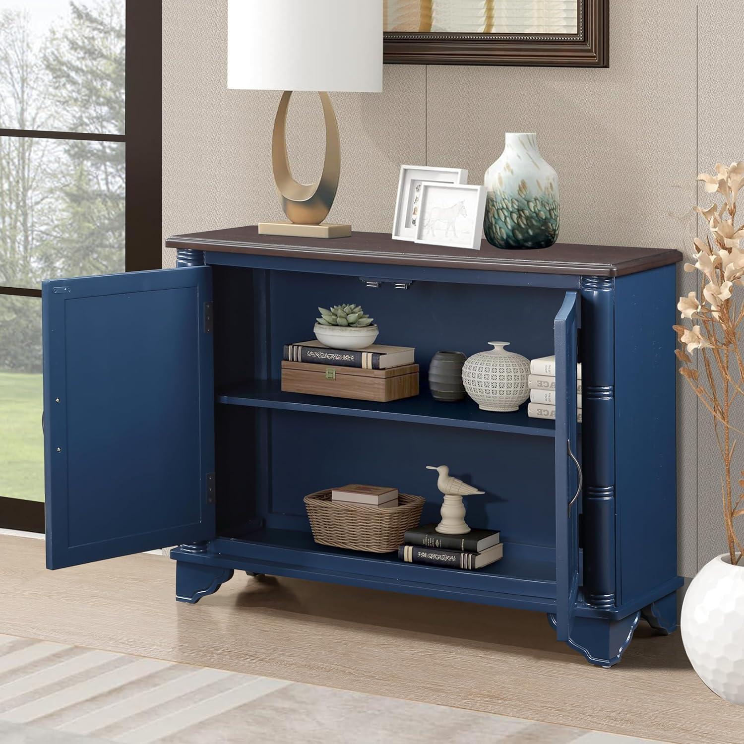 Navy Blue 40" Wood Console Table with Adjustable Shelf