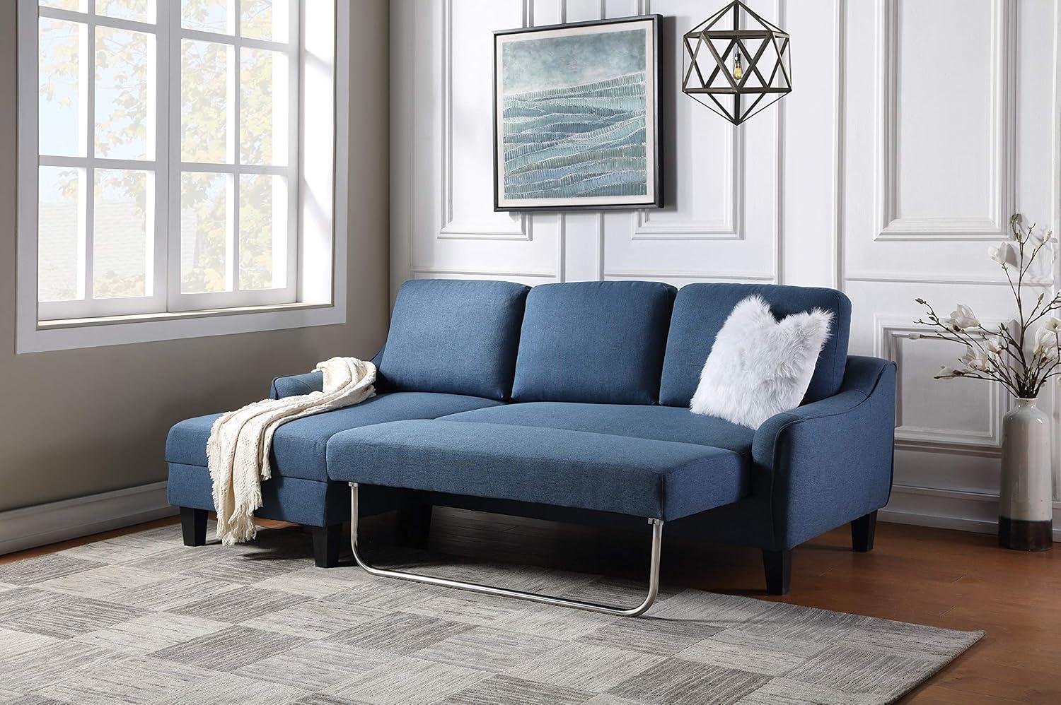 Lester Chaise Sleeper Sofa in Gray fabric with Black legs