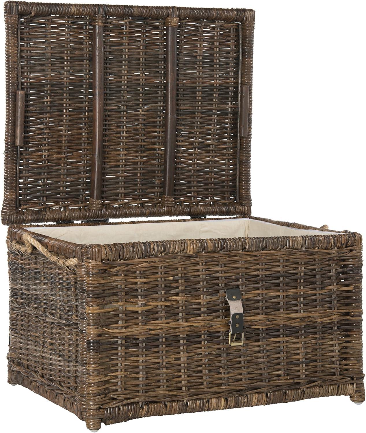 Caden 30'' Brown Wicker Storage Trunk with Leather Strap