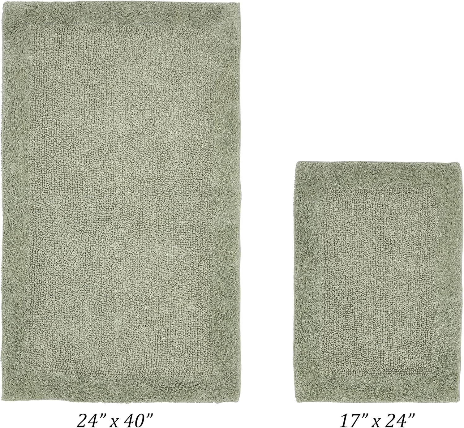 Better Trends Edge Sage 100% Cotton Reversible 2 Piece Bath Rug Set, 17" x 24" | 24" x 40"