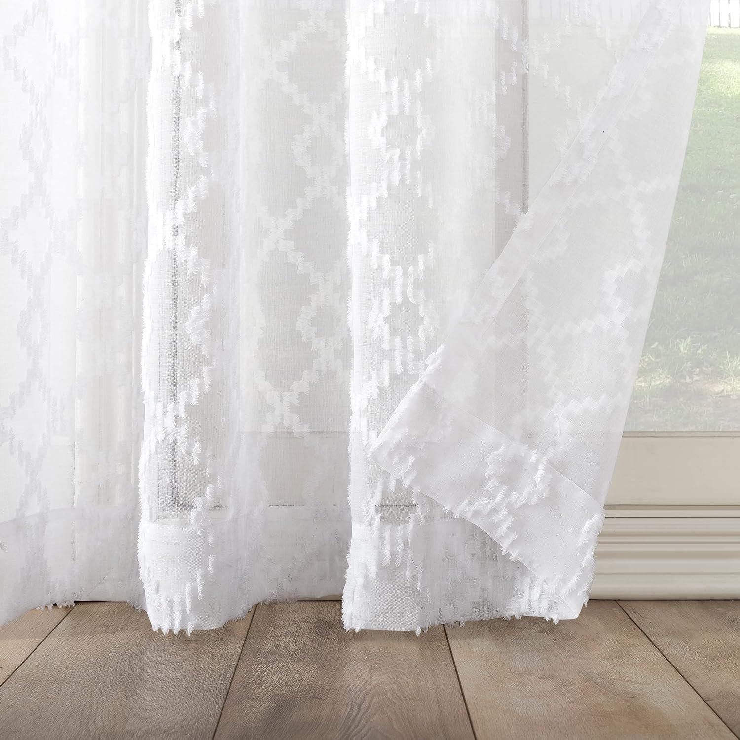 No. 918 Tina Geometric Clipped Semi-Sheer Rod Pocket Kitchen Curtains, 54"x36"