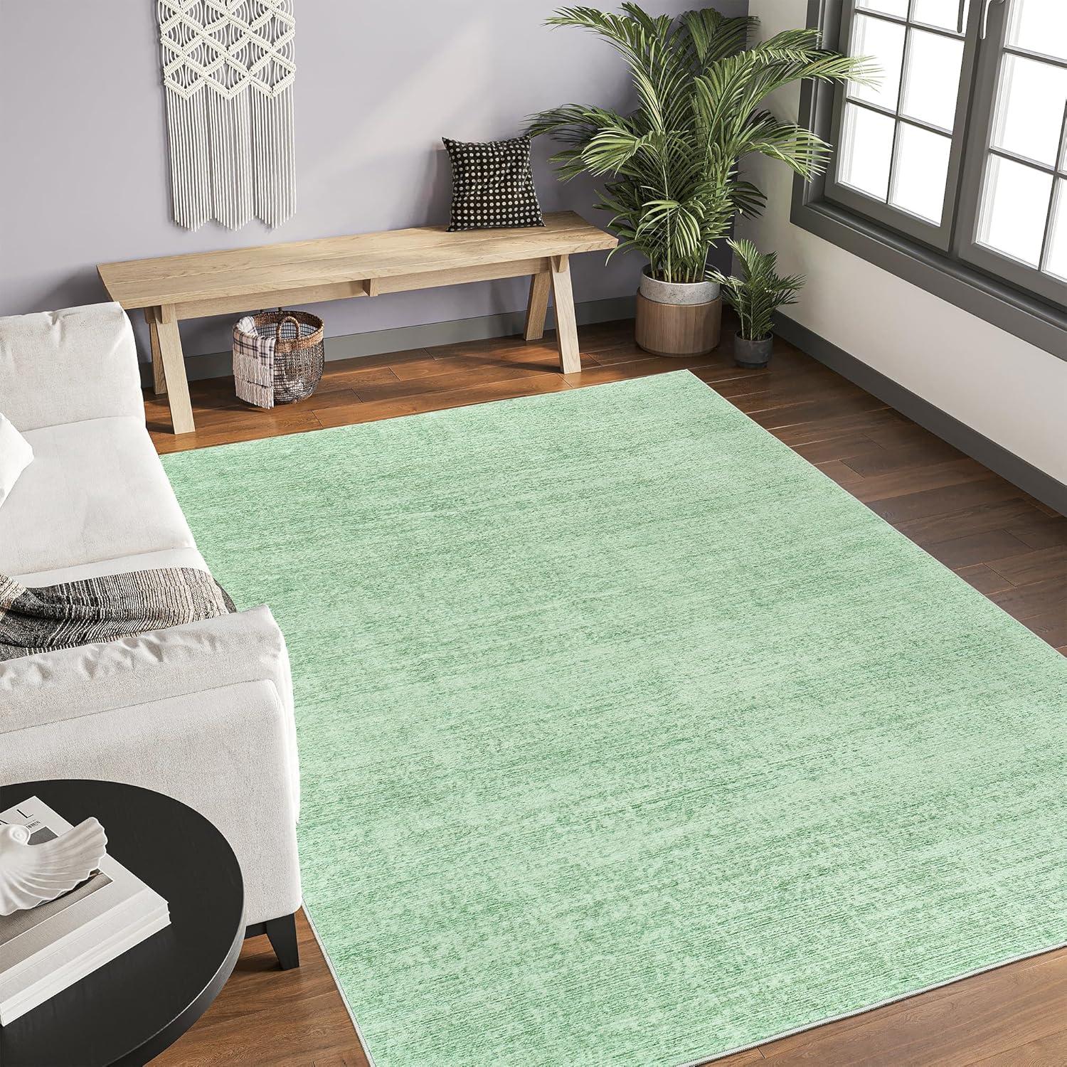 Sage Green Abstract Flat Woven Washable Area Rug