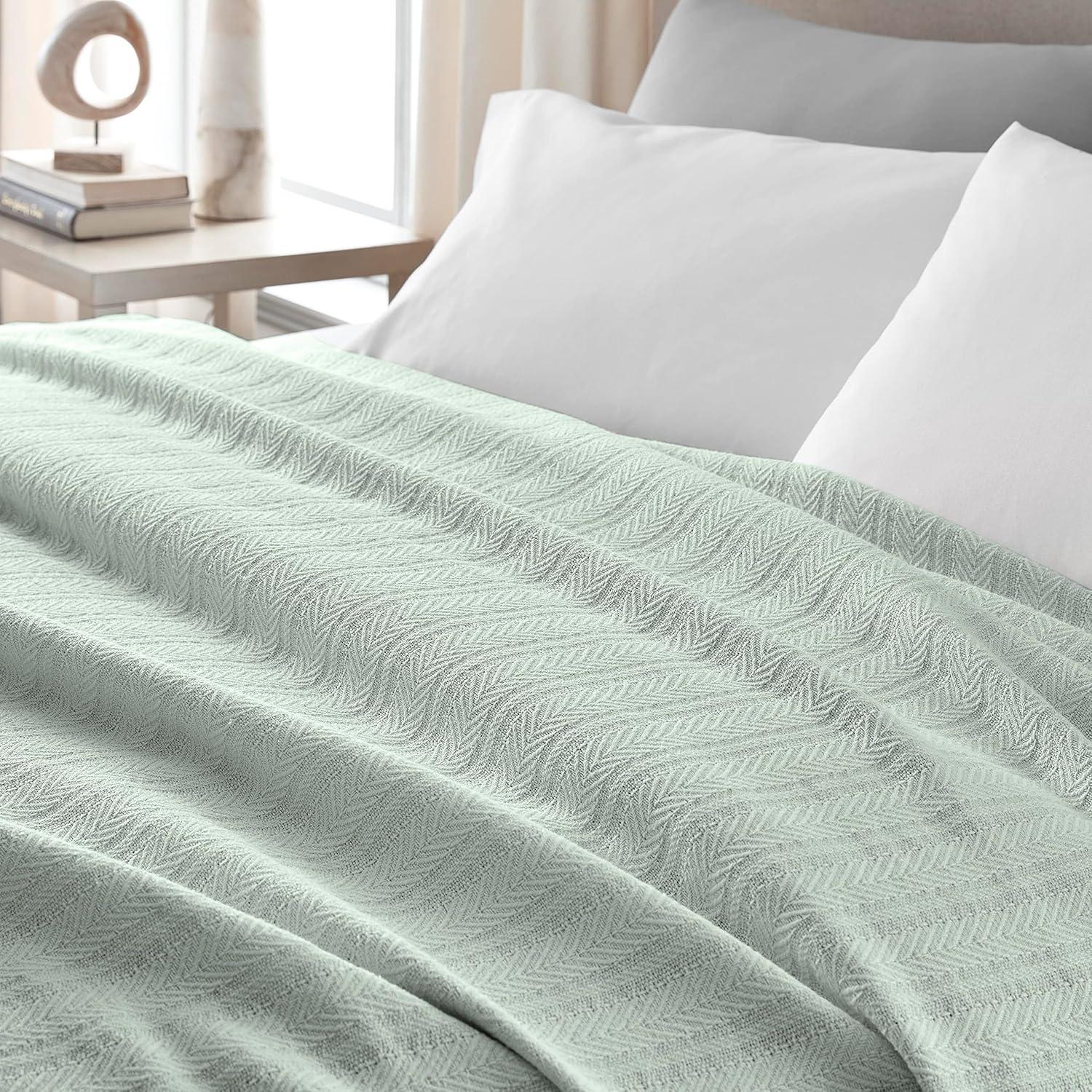 Vellux 100% Cotton Blanket - Soft, Breathable, Cozy & Lightweight Thermal Blanket  All-Season Blanket Perfect for Layering Bed, Couch & Sofa - Hotel Quality