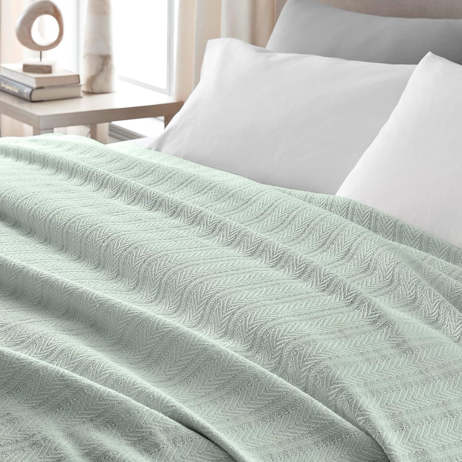 Vellux Vellux 100% Cotton Blanket - Soft, Breathable, Cozy & Lightweight Thermal Blanket  All-Season Blanket Perfect for Layering Bed, Couch & Sofa - Hotel Quality