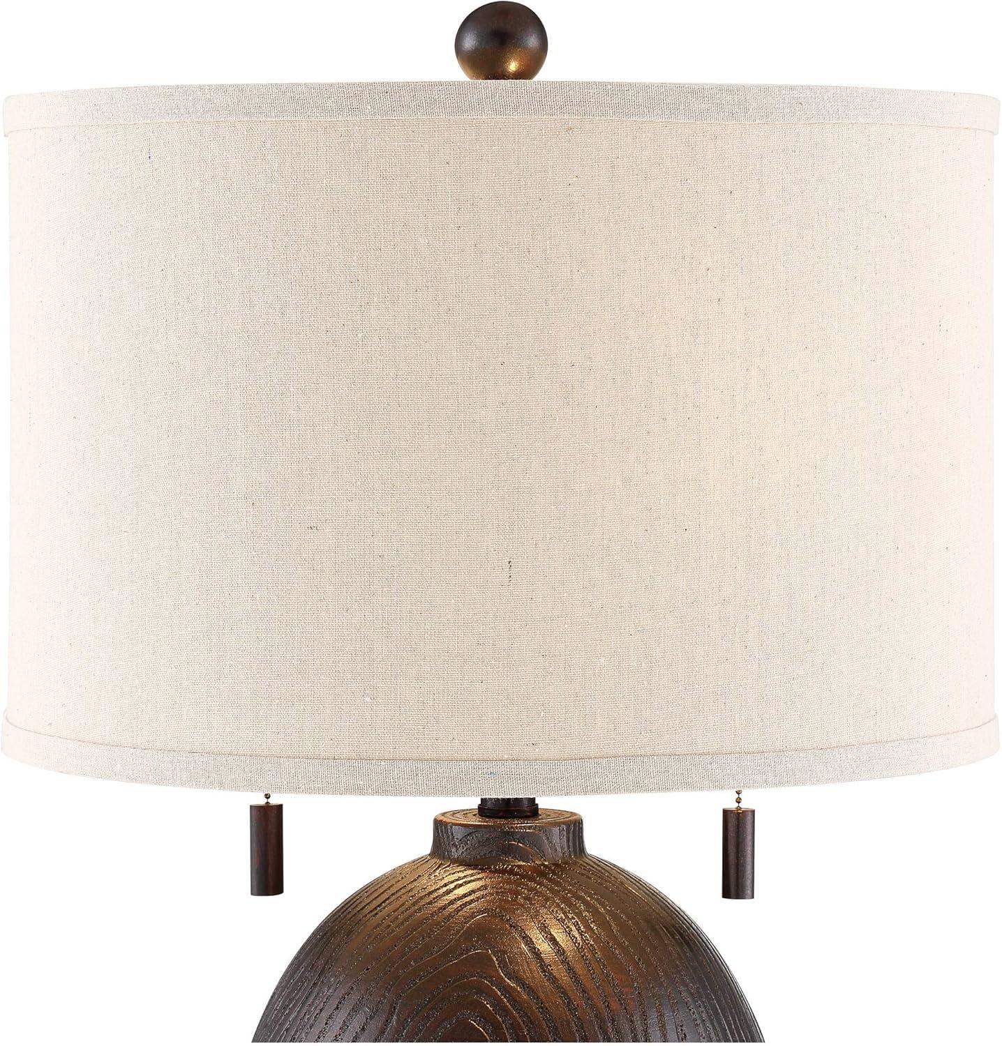 Franklin Iron Works Byron Rustic Table Lamp 27 1/2" Tall Hammered Textured Bronze White Drum Shade for Bedroom Living Room Bedside Nightstand Office