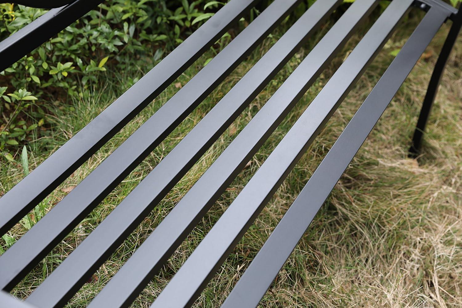 Gardenised Black Patio Garden Park Yard 50" Outdoor Steel Bench Powder Coated with Cast Iron Back