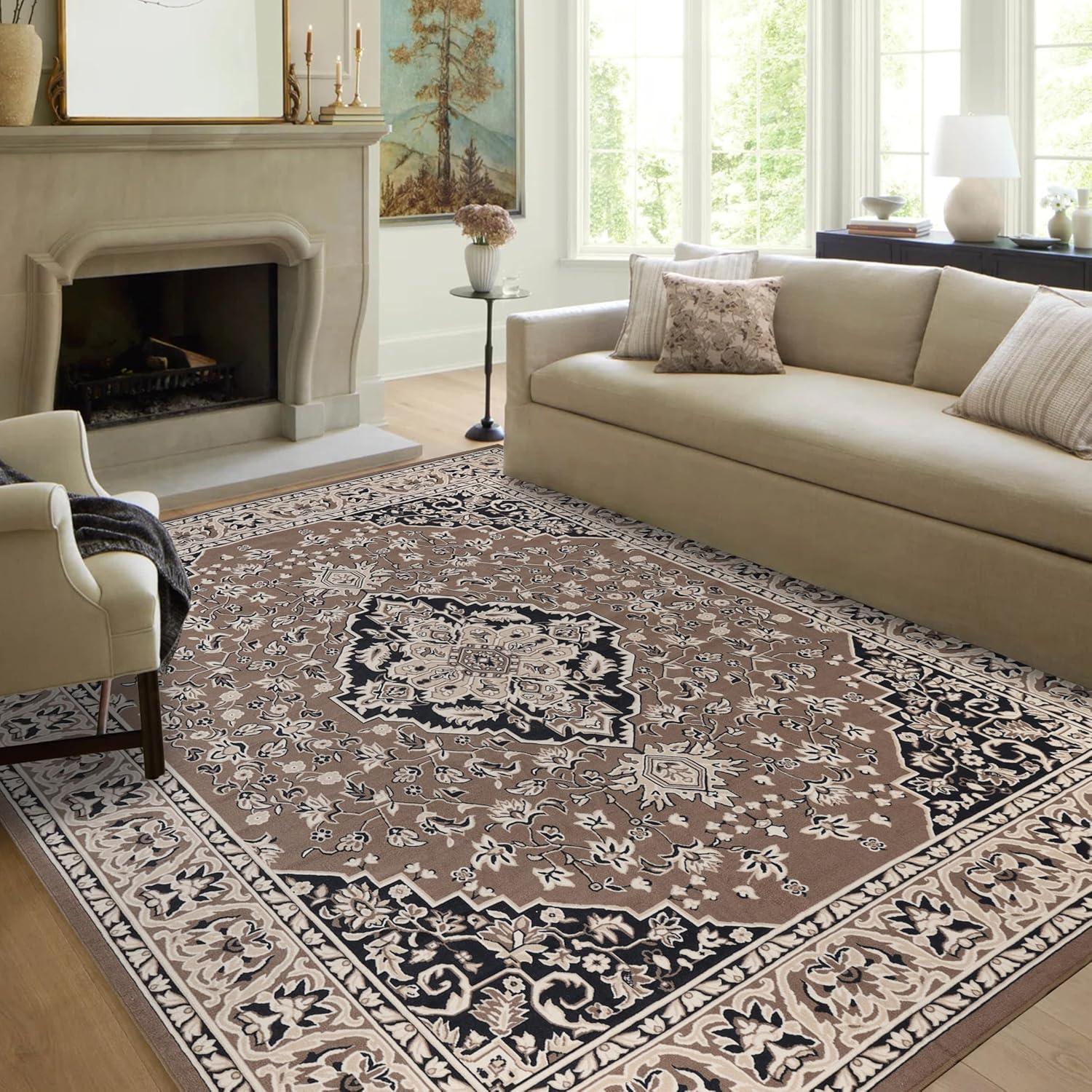 Brown Floral Medallion Machine Made Runner Rug, 2' 7" x 6'