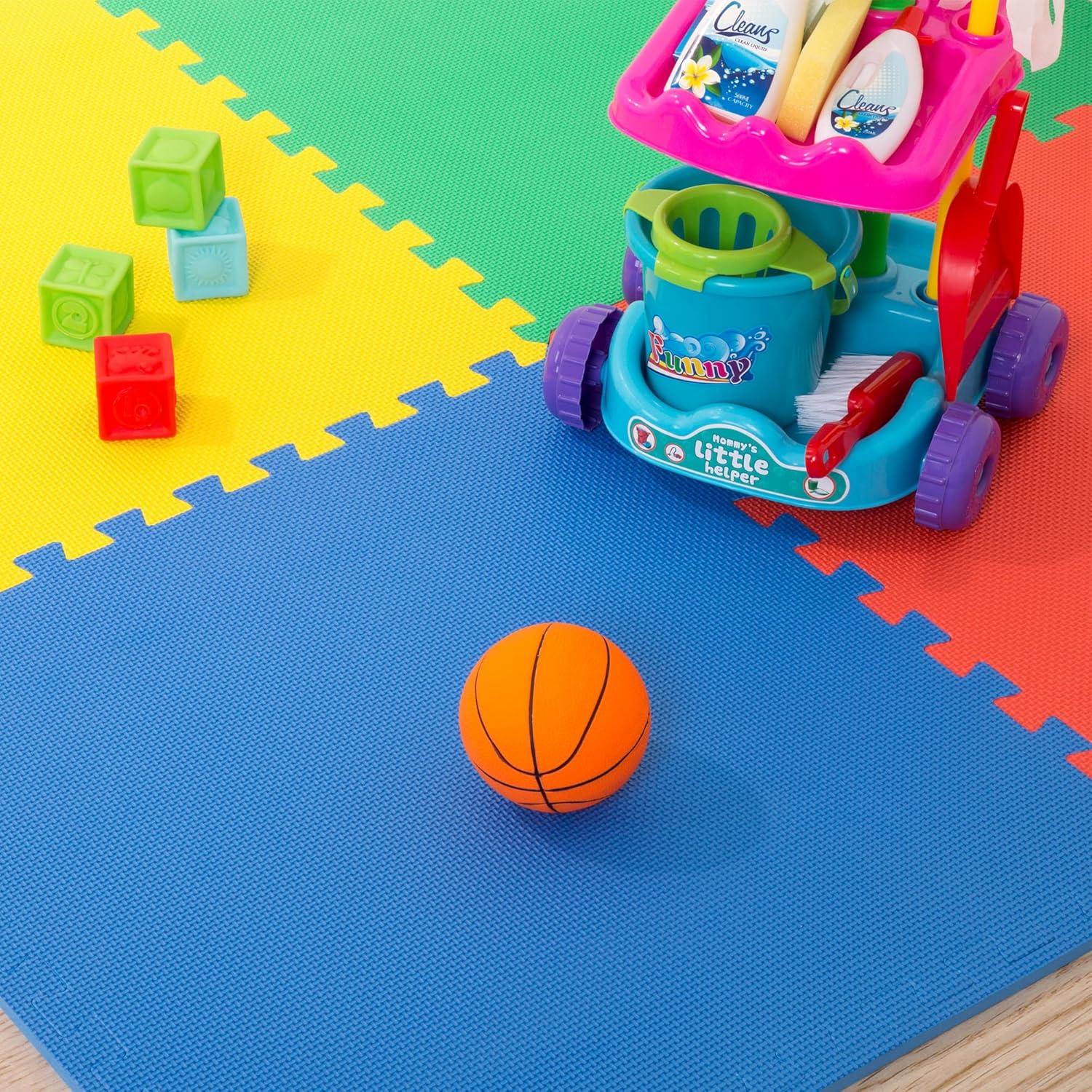 EVA Foam Mat Tiles 12-Pack - 48 SQ FT Interlocking Padding for Playroom or Gym Flooring - Workout Mat or Baby Playmat by Stalwart (Multicolor)