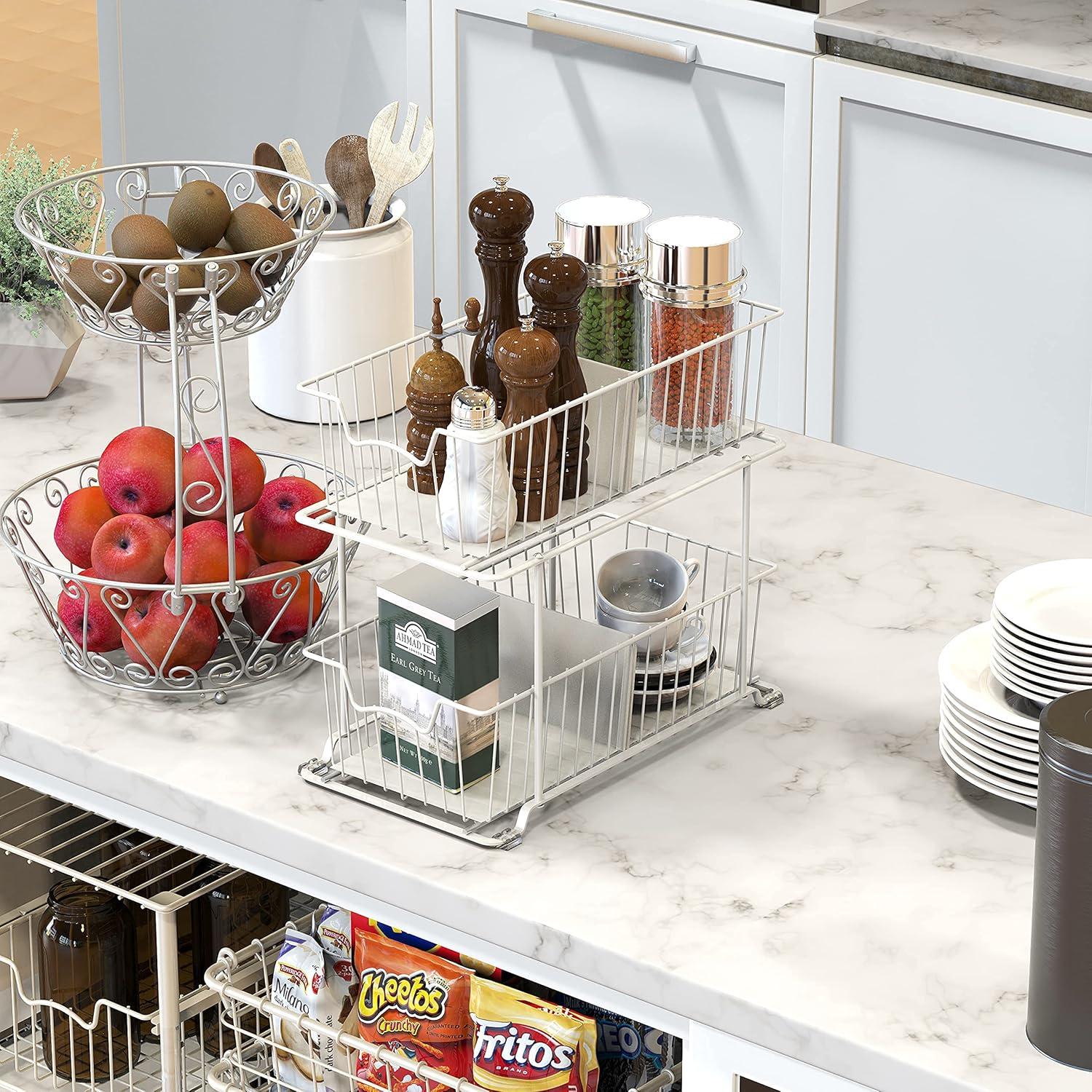 Simple Houseware 2 Tier Cabinet Wire Basket Drawer Organizer, White