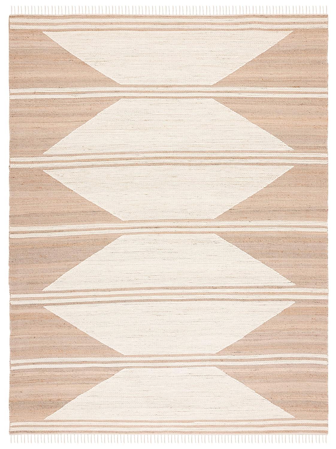Kilim With Fringes KLM451 Hand Woven Area Rug - Natural/Ivory - 8'x10' - Safavieh