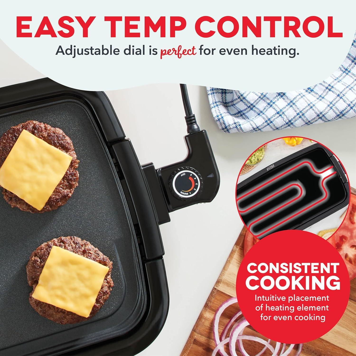 Black Rectangular Electric Griddle with Nonstick Cooking Plate