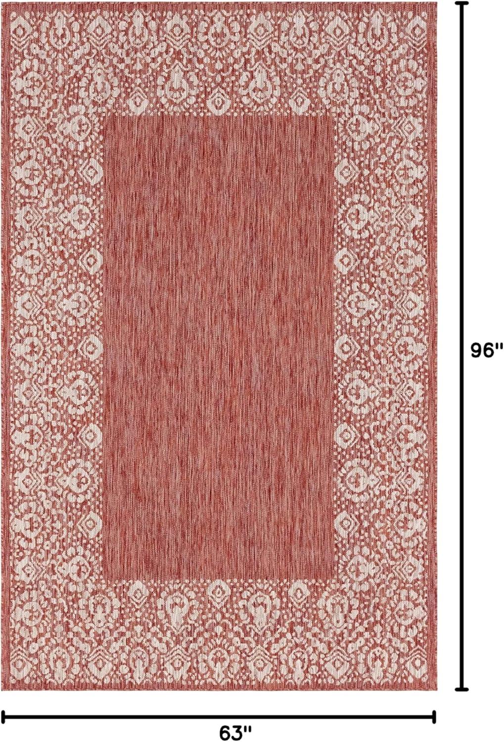 Unique Loom 5' 3 x 8' 0 Rectangle Indoor/Outdoor Border Rust Red Area Rug