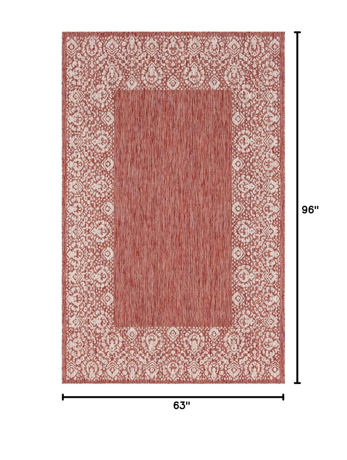 Unique Loom 5' 3 x 8' 0 Rectangle Indoor/Outdoor Border Rust Red Area Rug