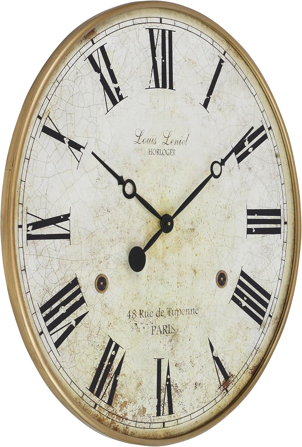 Golden-Brown Round Wood Frame Large Wall Clock