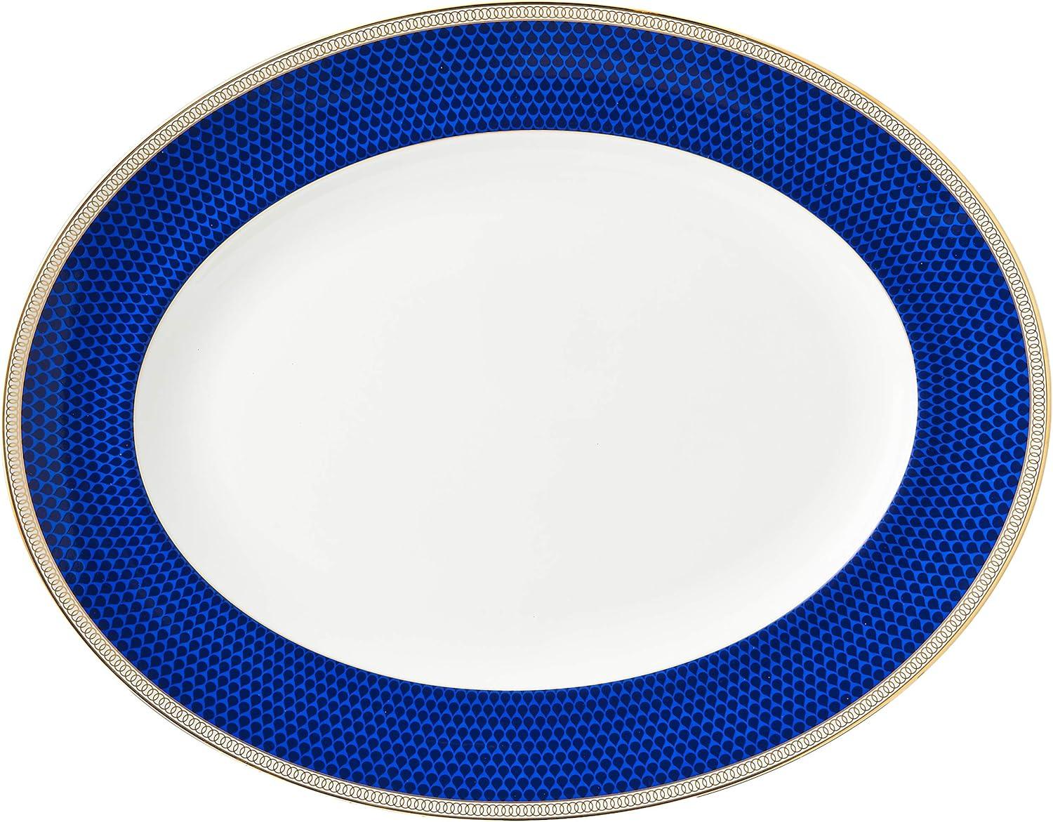 Sapphire Blue and Gold Oval Ceramic Serving Platter