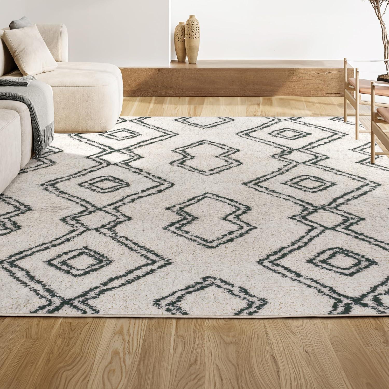 3'x5' Deia Moroccan Style Diamond Shag Area Rug, White/Black - JONATHAN Y