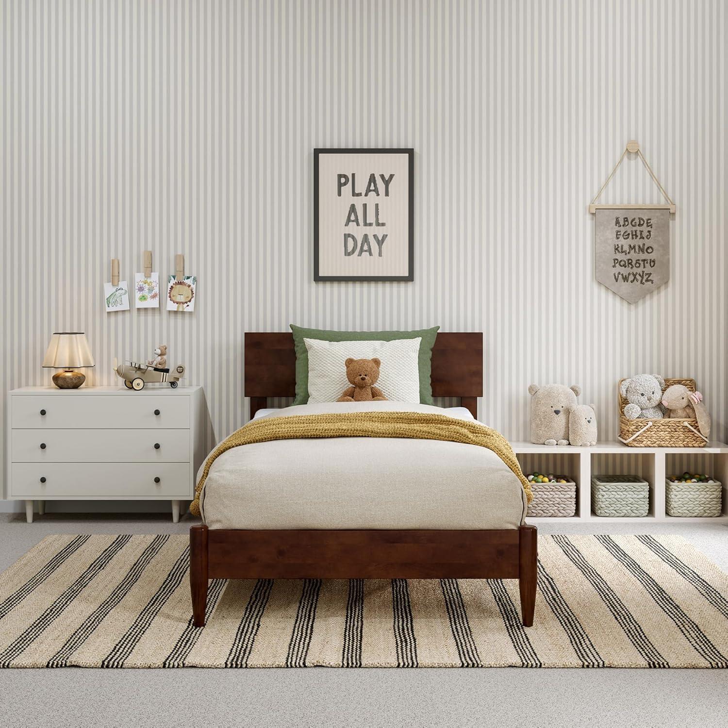 AFI Aria King Modern Solid Wood Low Profile Platform Bed, Walnut