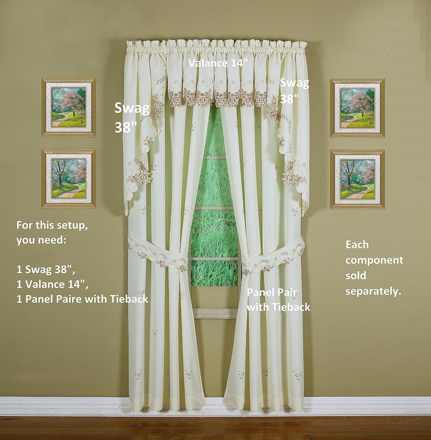 Today's Curtain Verona Reverse Embroidery Valance, 14", Ecru/Rose, 60" W X 14" L