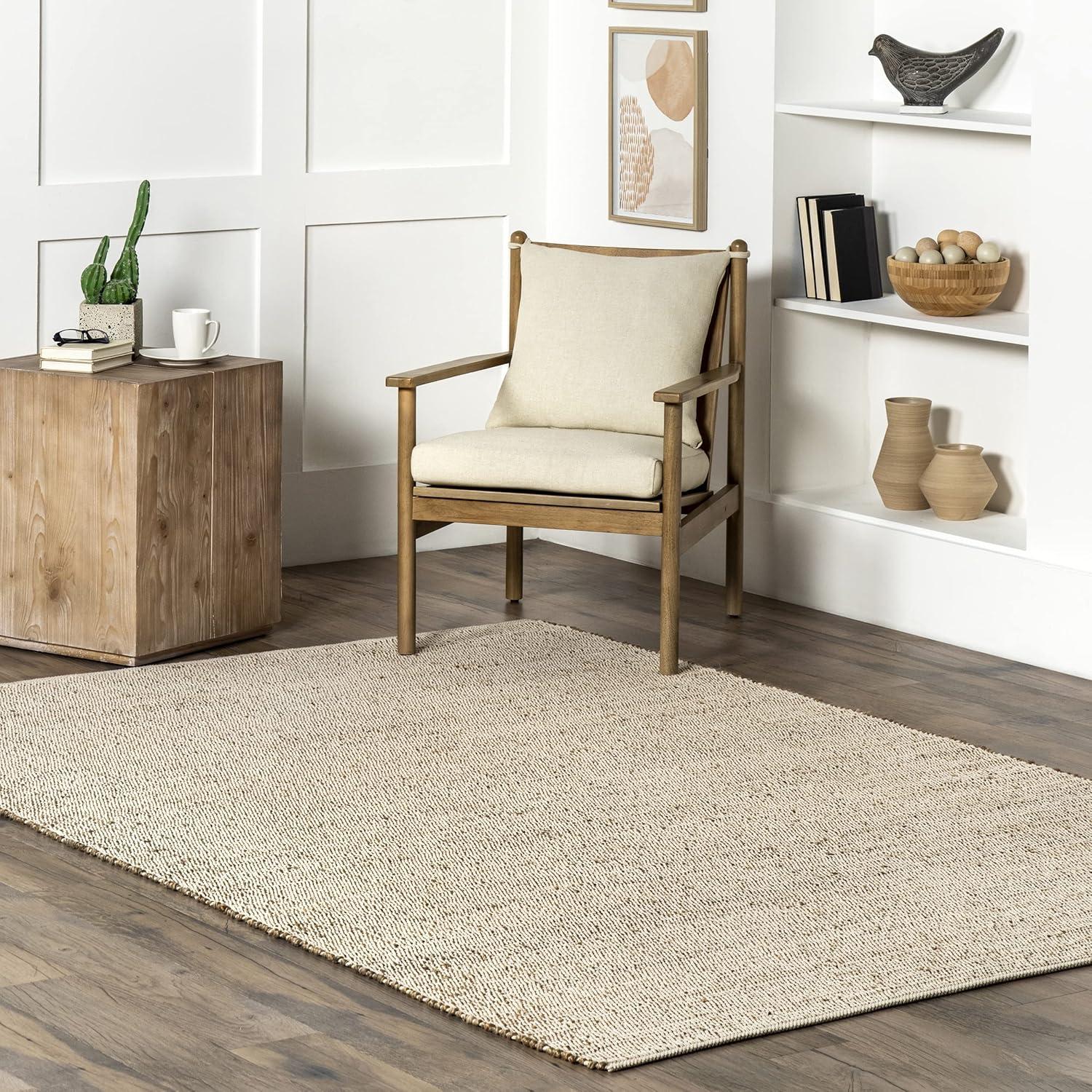 Nuloom 5x8 Elfriede Jute & Cotton Hand Woven Indoor Area Rug, Natural, Solid Rustic Farmhouse Style Natural Fiber Bedroom, Living Room,