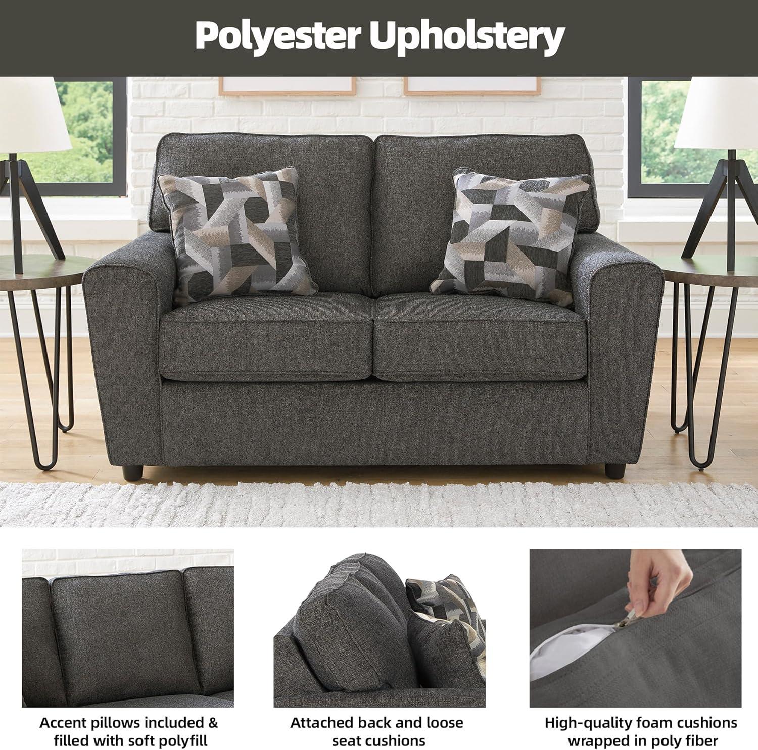 Signature Design by Ashley Cascilla Contemporary Fabric & Wood Loveseat in Gray