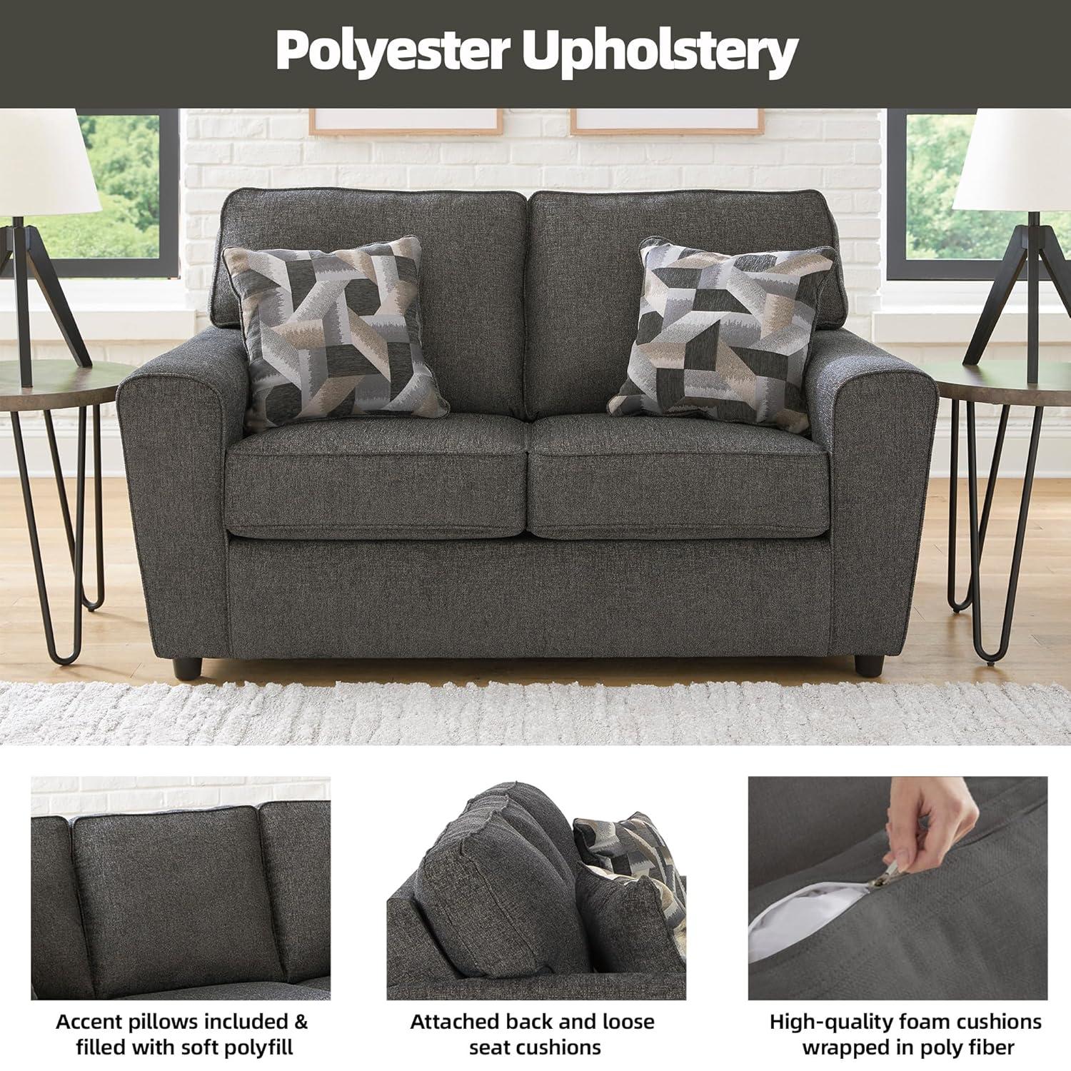 Signature Design by Ashley Cascilla Contemporary Fabric & Wood Loveseat in Gray