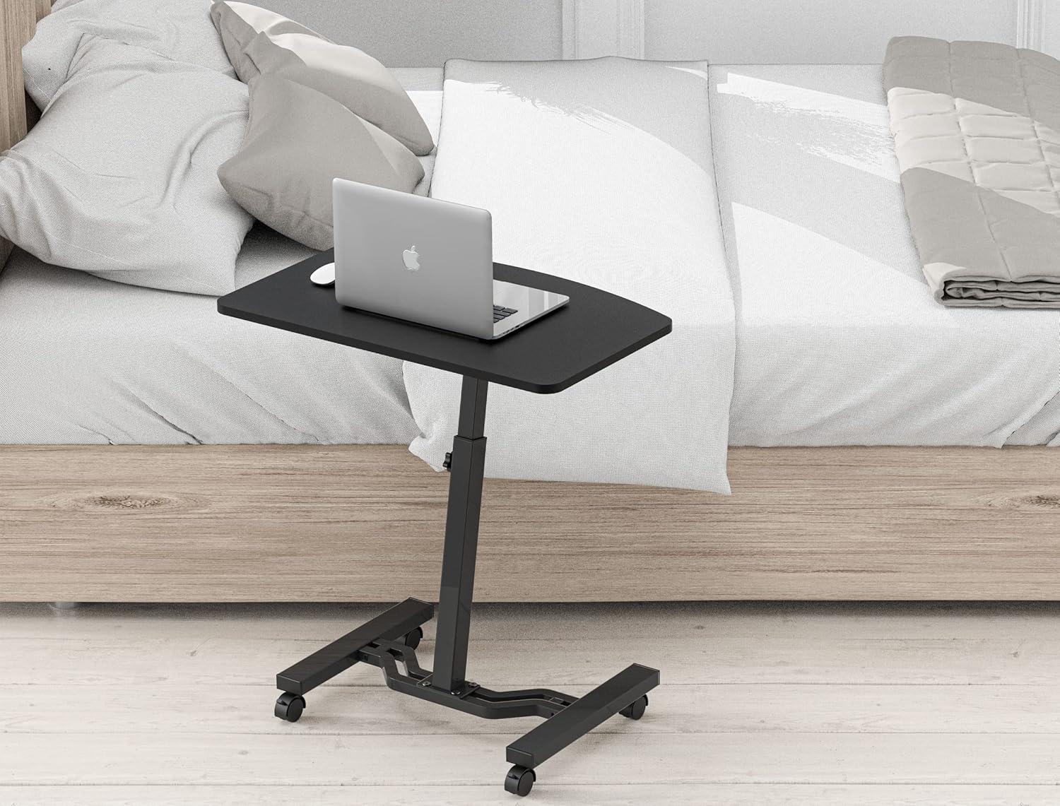 Black Adjustable Height Rolling Laptop Cart with Wide Desktop