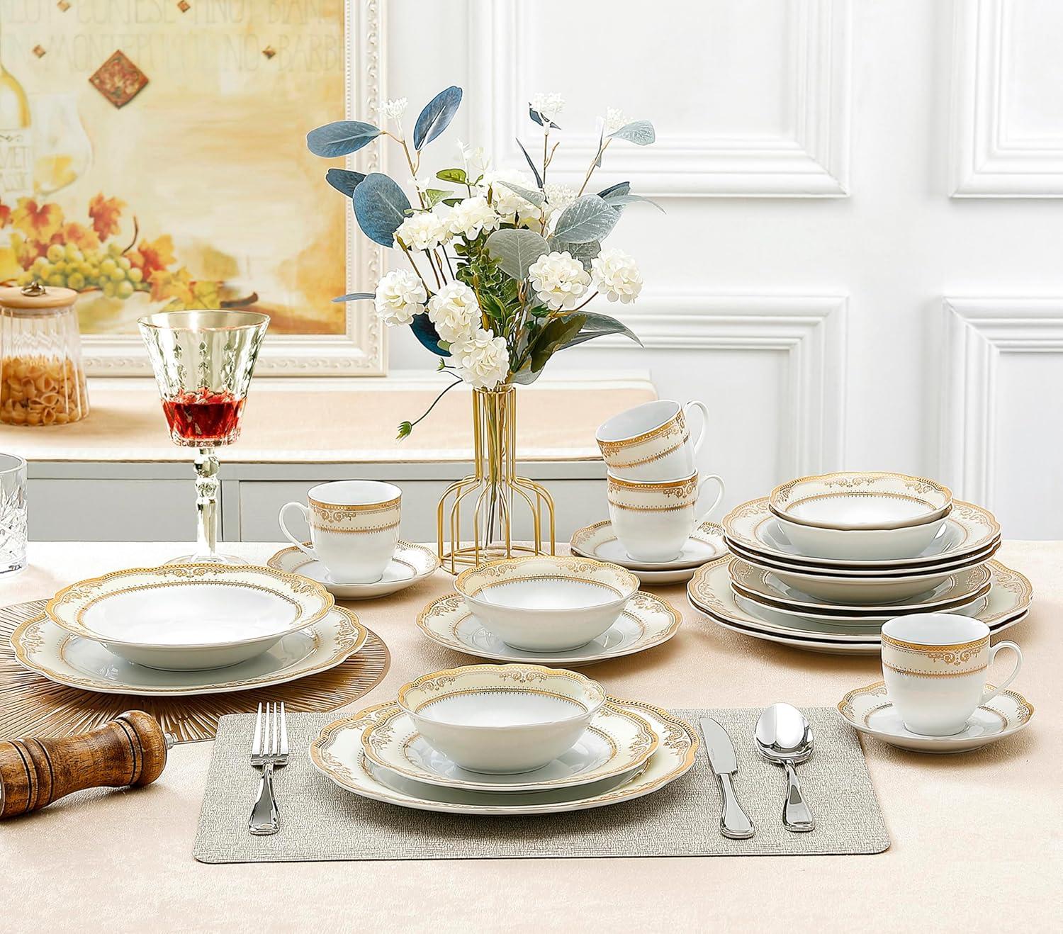 Lorren Home Trends 57 Piece Porcelain China Dinnerware Set - Service for 8