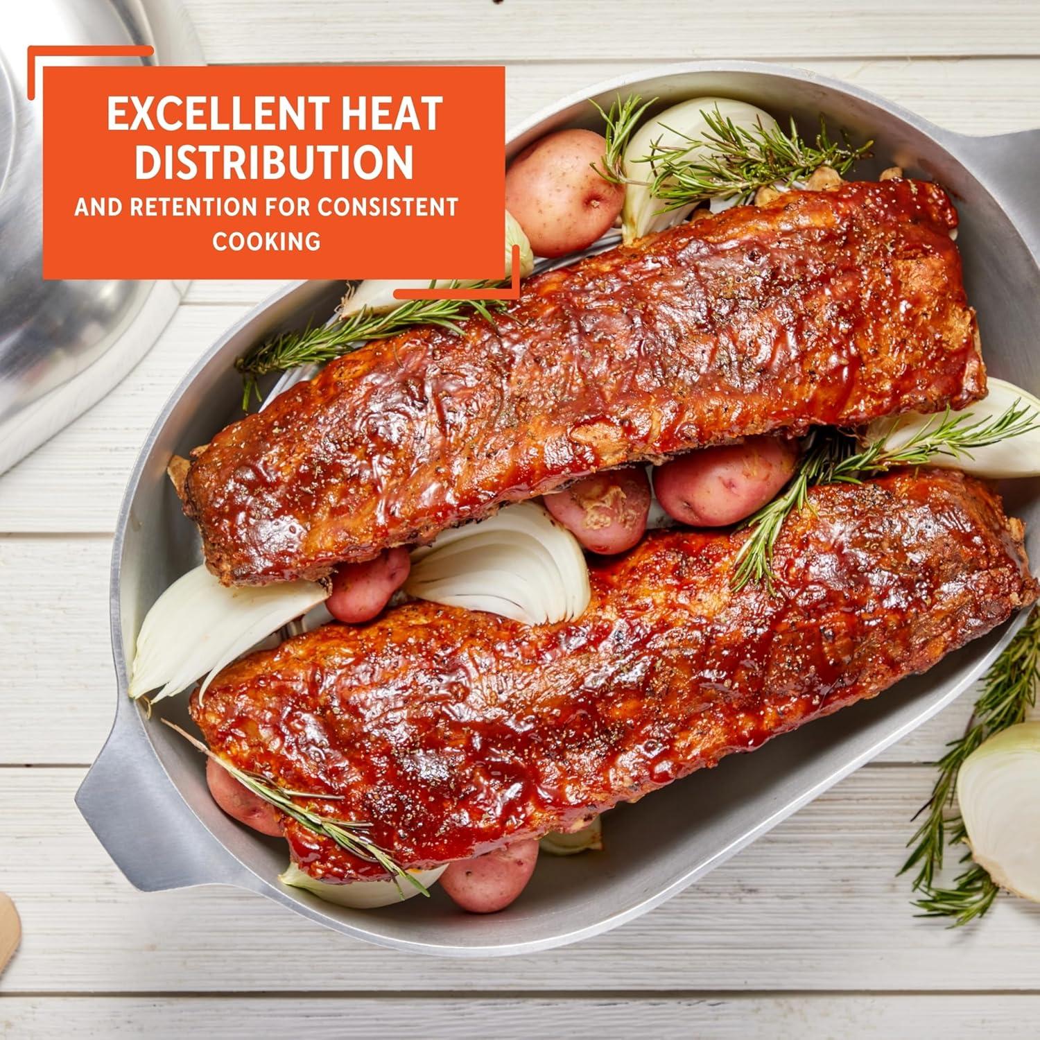 IMUSA 15in H. Cajun Cast Aluminum Oval Roaster with Lid & Tray