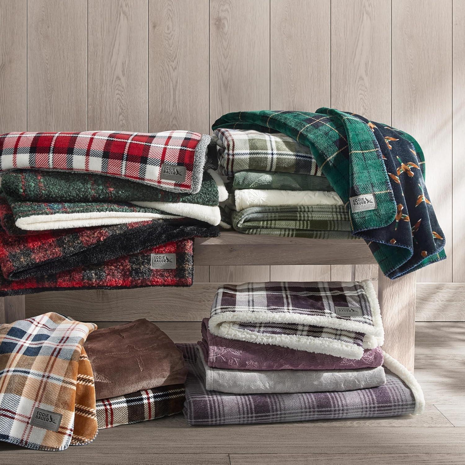Eddie Bauer - Throw Blanket, Brushed Fleece Bedding with Sherpa Reverse, Soft & Cozy Plaid Home Decor for Bed or Couch (Nordic Plaid Green, Throw)