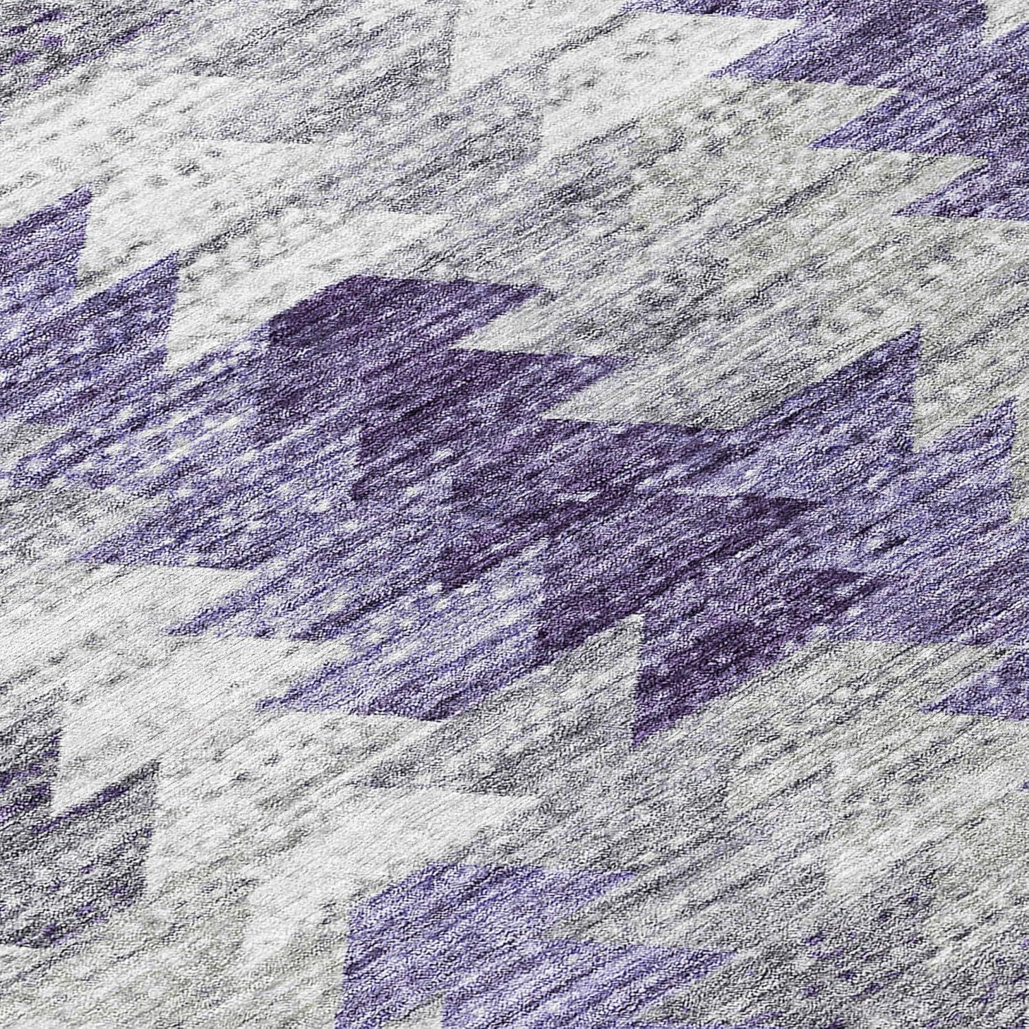 Purple and Gray Synthetic Flat Woven Washable Rug