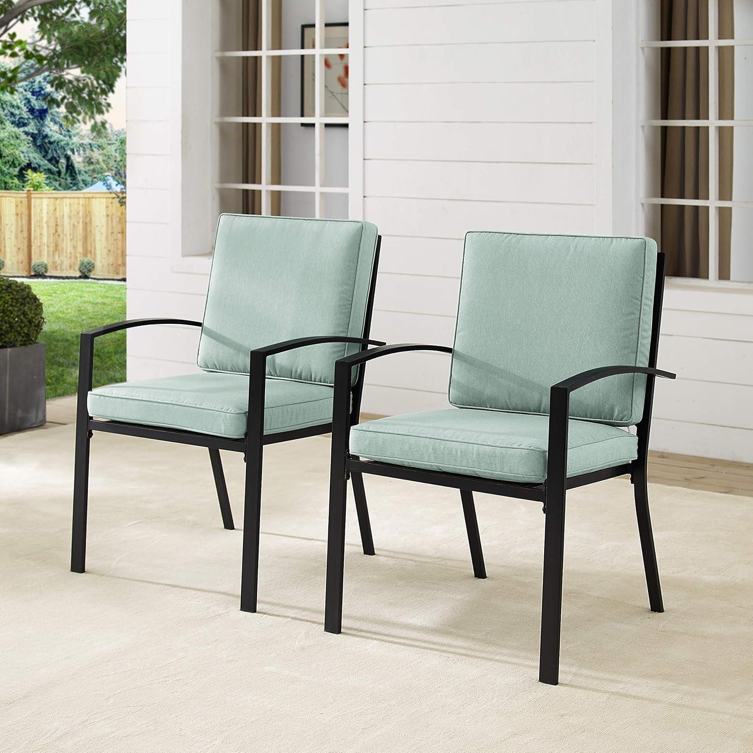 Kaplan Outdoor Dining Chairs with Green Cushions, Set of 2